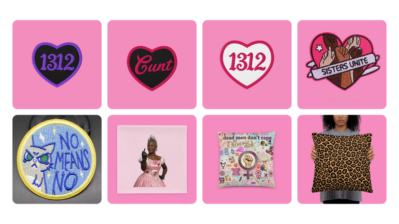 Feministische Aufnäher und Kissen: 1312-, Cunt-, Sisters-Unite- und No-Means-No-Patches sowie feministische Statement-Kissen
