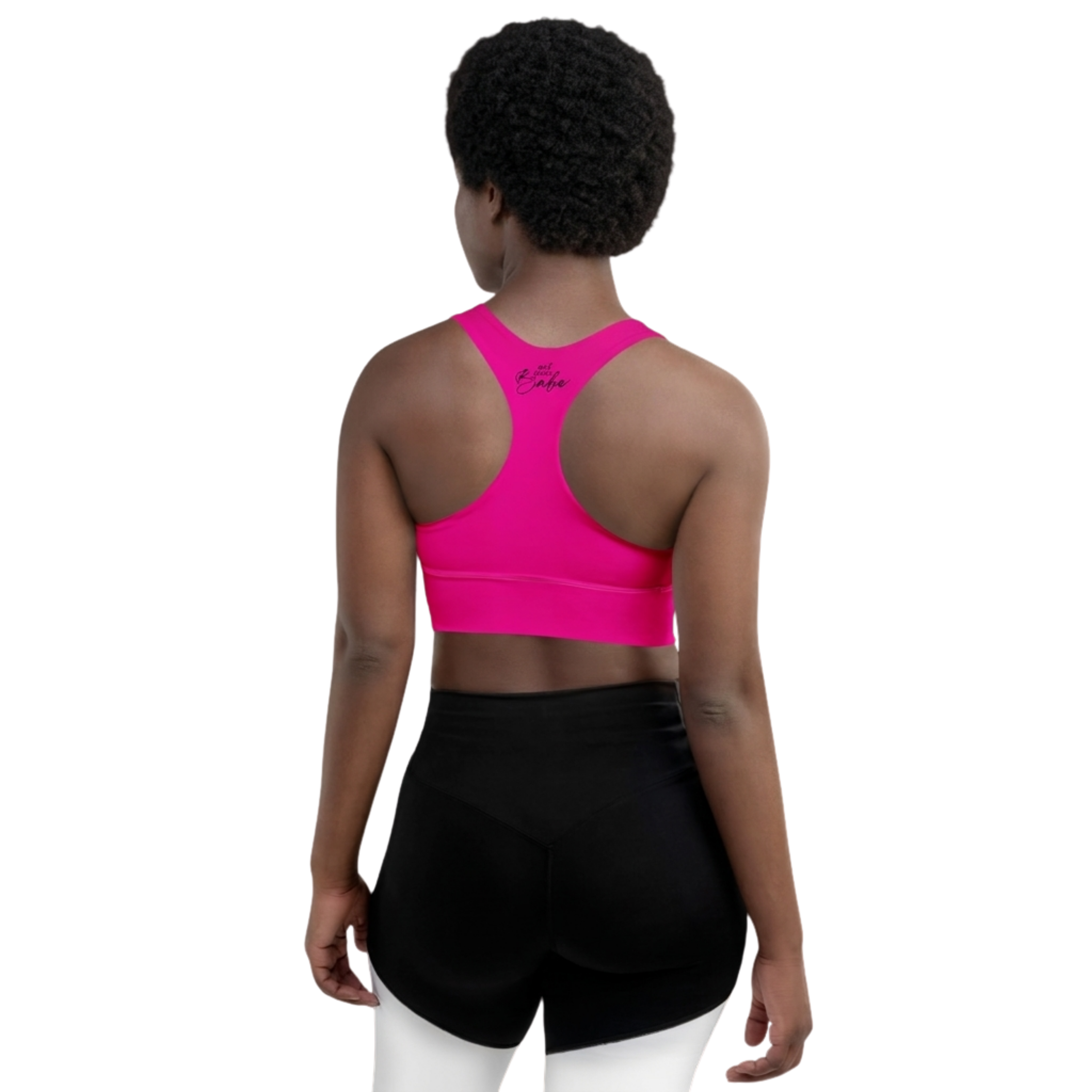 Recycelter Longline-Sport-BH in pink mit "not your Babe" Aufdruck