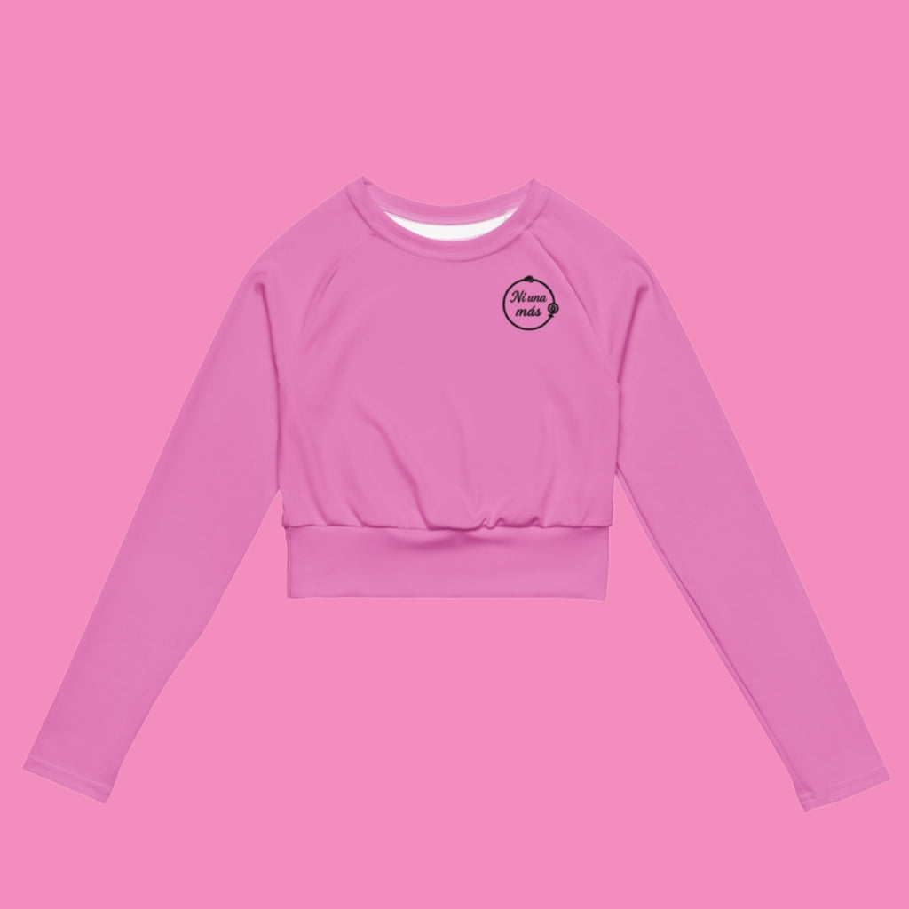 Ni una más Langarm Crop Top – feministisches Recycling-Shirt mit Allover-Print
