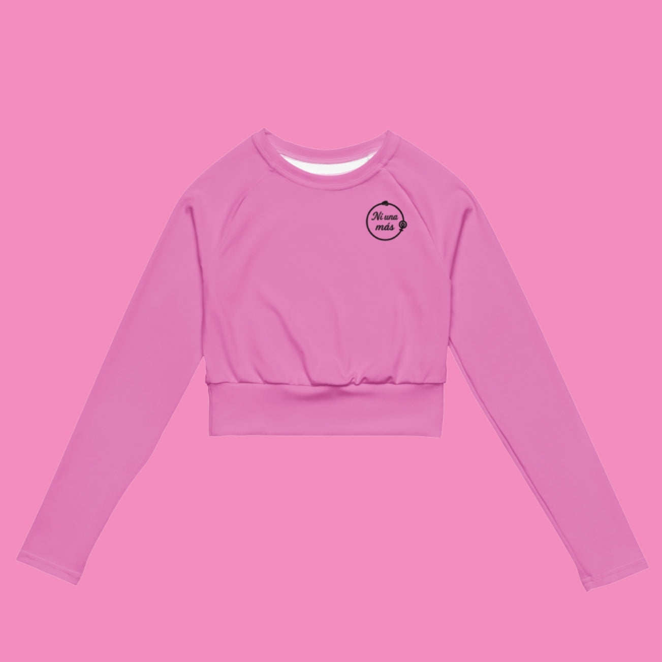 Ni una más Langarm Crop Top – feministisches Recycling-Shirt mit Allover-Print
