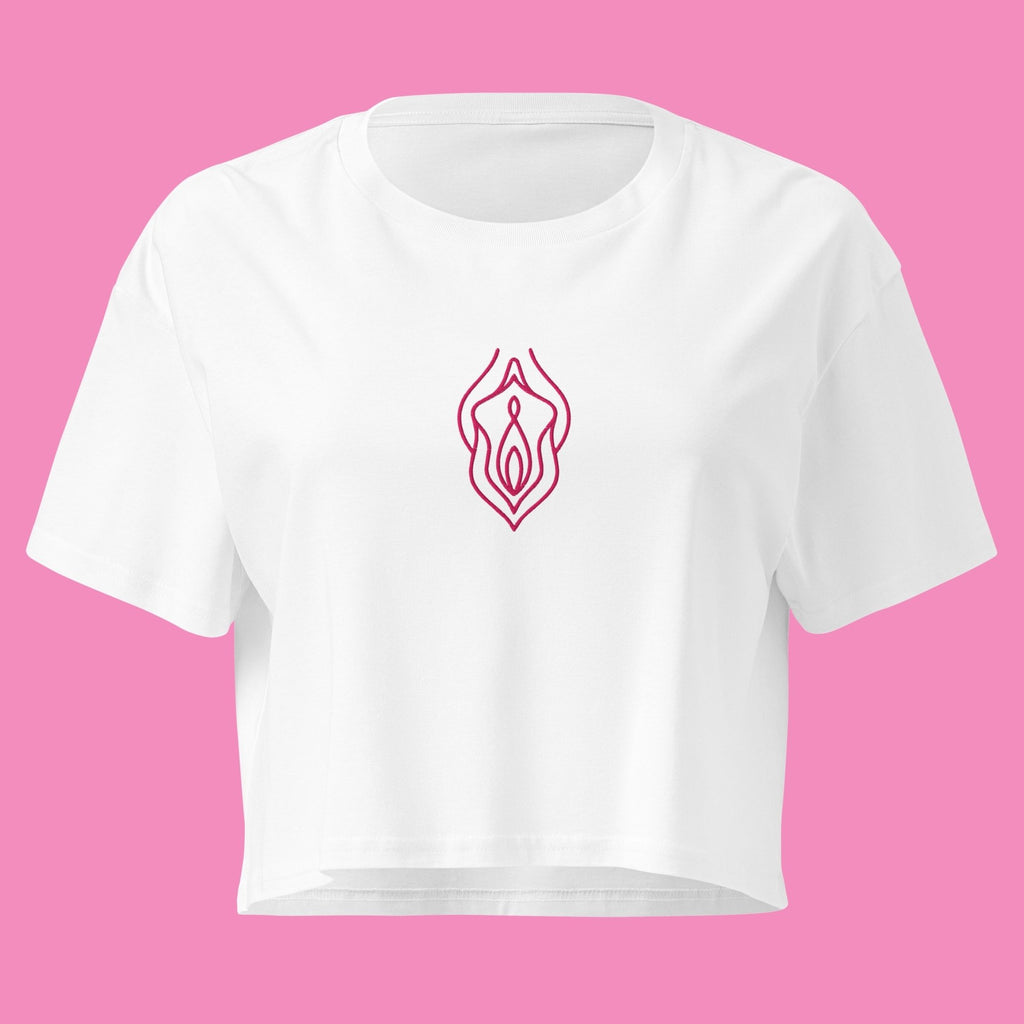Feministisches Vu*lva Crop Top in Weiß mit Stickerei – Feminist Streetwear von Bling Bling Feministas