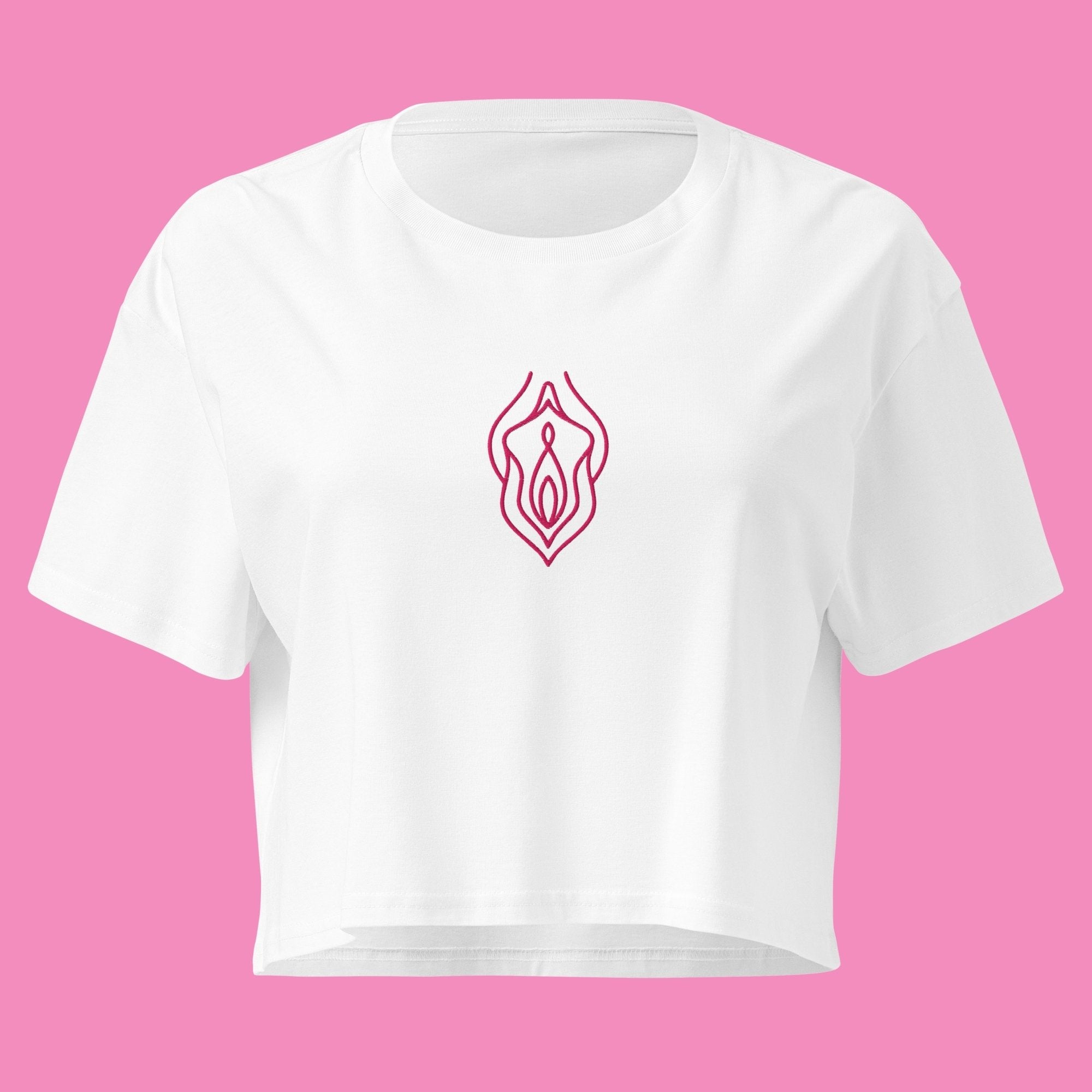 Feministisches Vu*lva Crop Top in Weiß mit Stickerei – Feminist Streetwear von Bling Bling Feministas