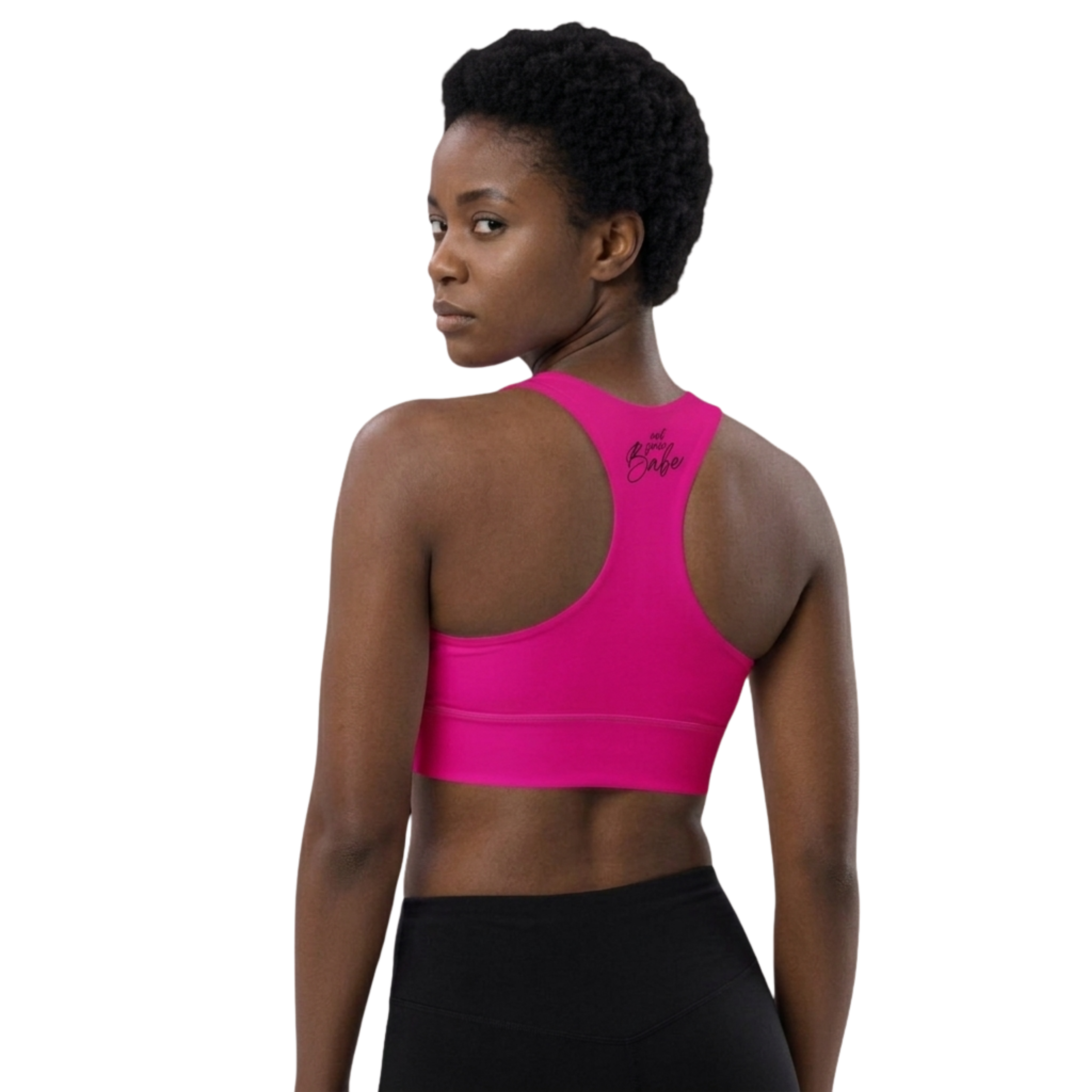 Recycelter Longline-Sport-BH in pink mit "not your Babe" Aufdruck