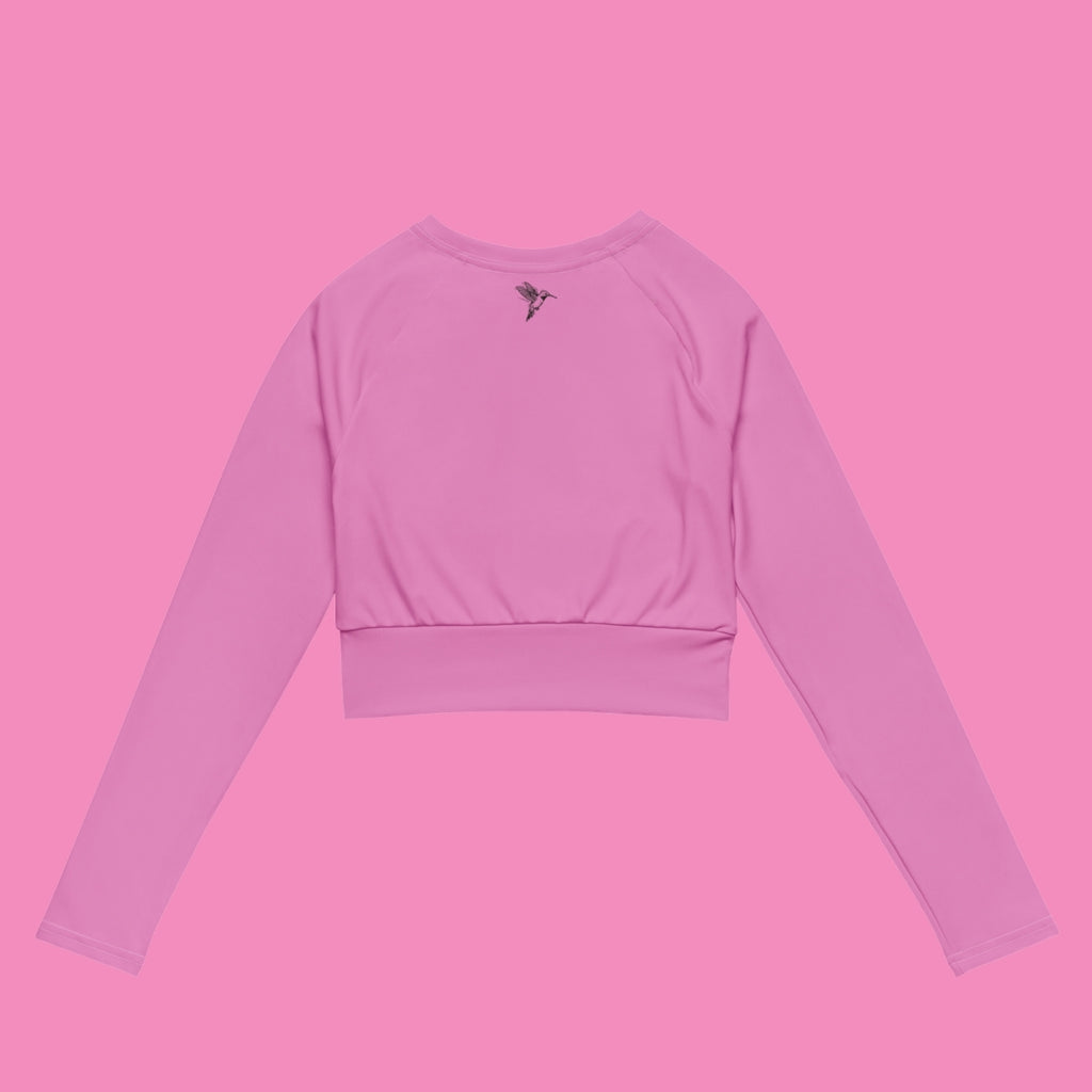 Ni una más Langarm Crop Top – feministisches Recycling-Shirt mit Allover-Print