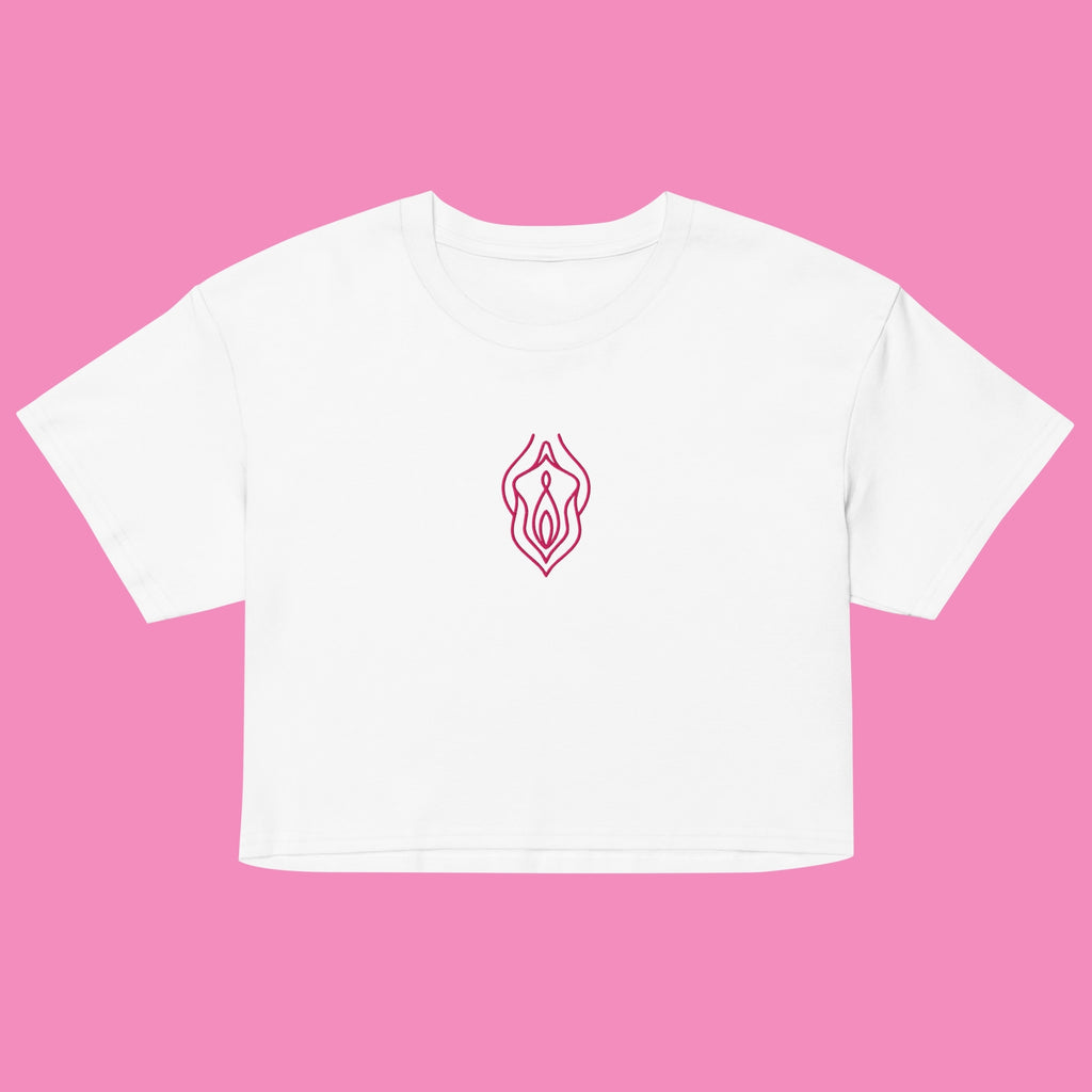 Feministisches Vu*lva Crop Top in Weiß mit Stickerei – Feminist Streetwear von Bling Bling Feministas