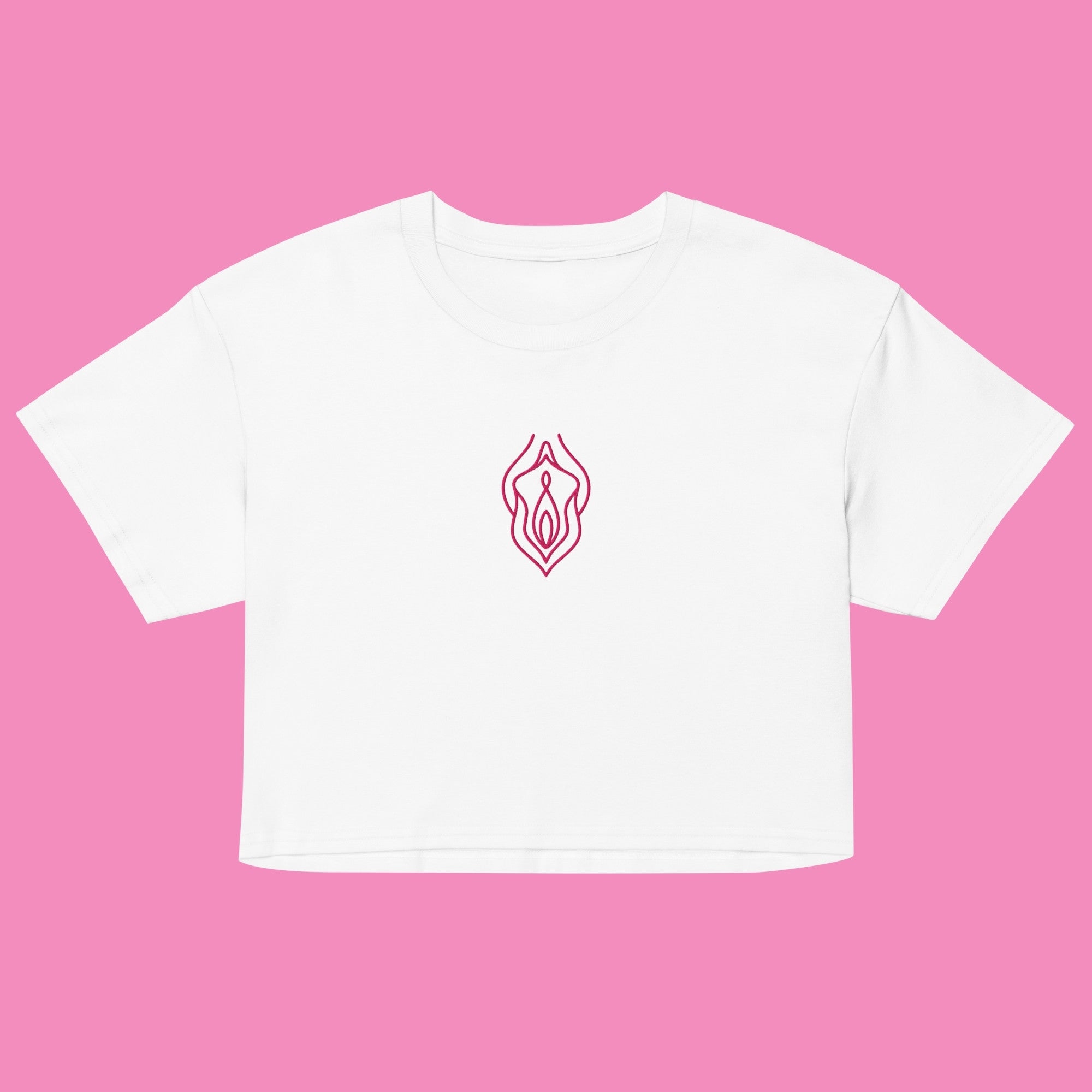 Feministisches Vu*lva Crop Top in Weiß mit Stickerei – Feminist Streetwear von Bling Bling Feministas