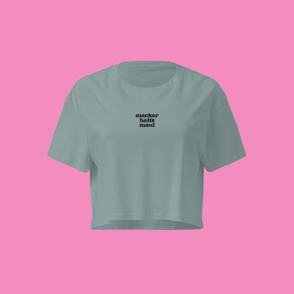 macker halts maul - feministisches Baumwoll Crop Top in 9 Farben von Bling Bling Feministas