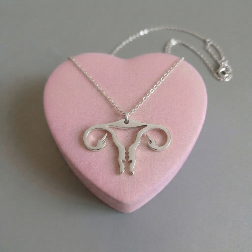 Uterus-Halskette aus Edelstahl mit Mittelfinger, Gold oder Silber