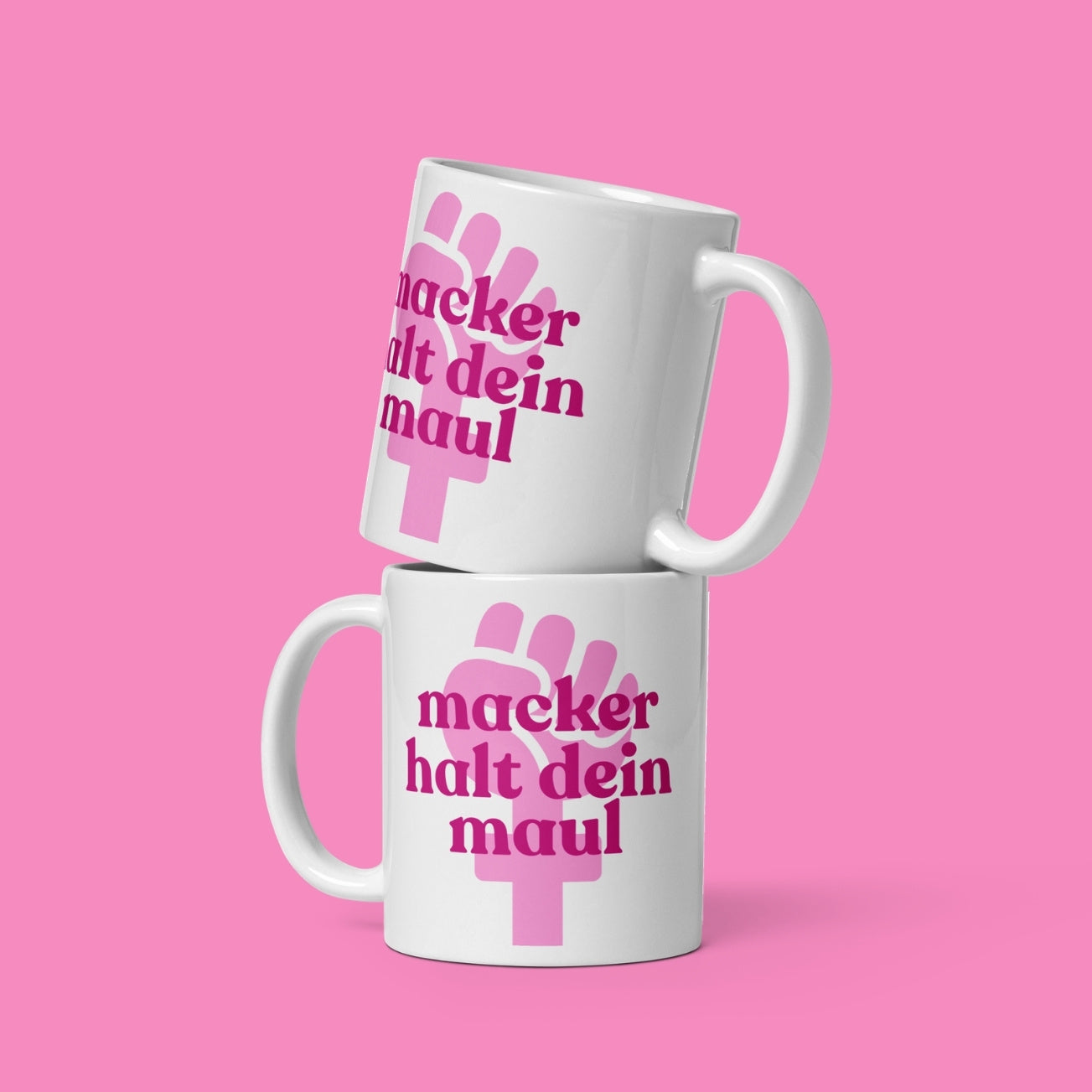Macker halts Maul Tasse in Rosa – feministische Keramiktasse 11 oz mit Statement-Aufdruck – Bling Bling Feministas