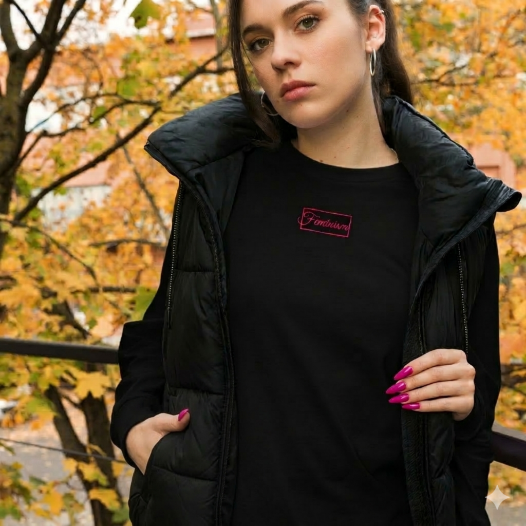 Feminism in pink bestickt - Pullover in schwarz