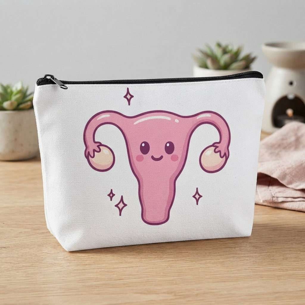 Gebärmutter Cuterus Täschchen aus Polyester - weiß mit rosa / Bling Bling Feministas