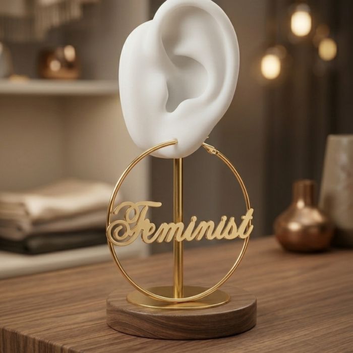 Feminist Creolen Hoops in Gold aus Edelstahl – feministische Statement-Ohrringe in 2 Größen – Bling Bling Feministas