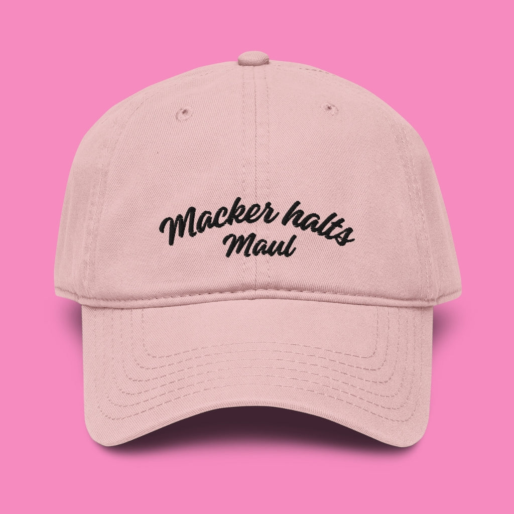 Rosa Baseballkappe mit Stickerei "Macker halts Maul" – Bling Bling Feministas