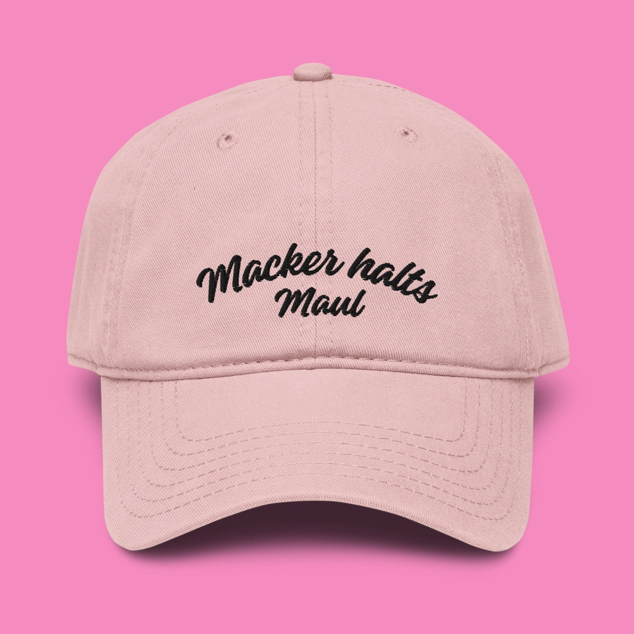 Rosa Baseballkappe mit Stickerei "Macker halts Maul" – Bling Bling Feministas