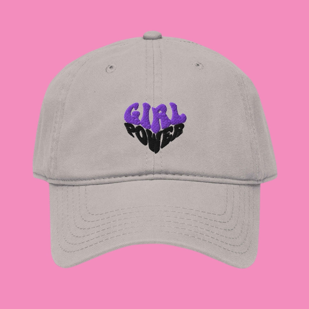 Girl Power Cap – vorgewaschene Baseballkappe bestickt, Vorderansicht, Bling Bling Feministas