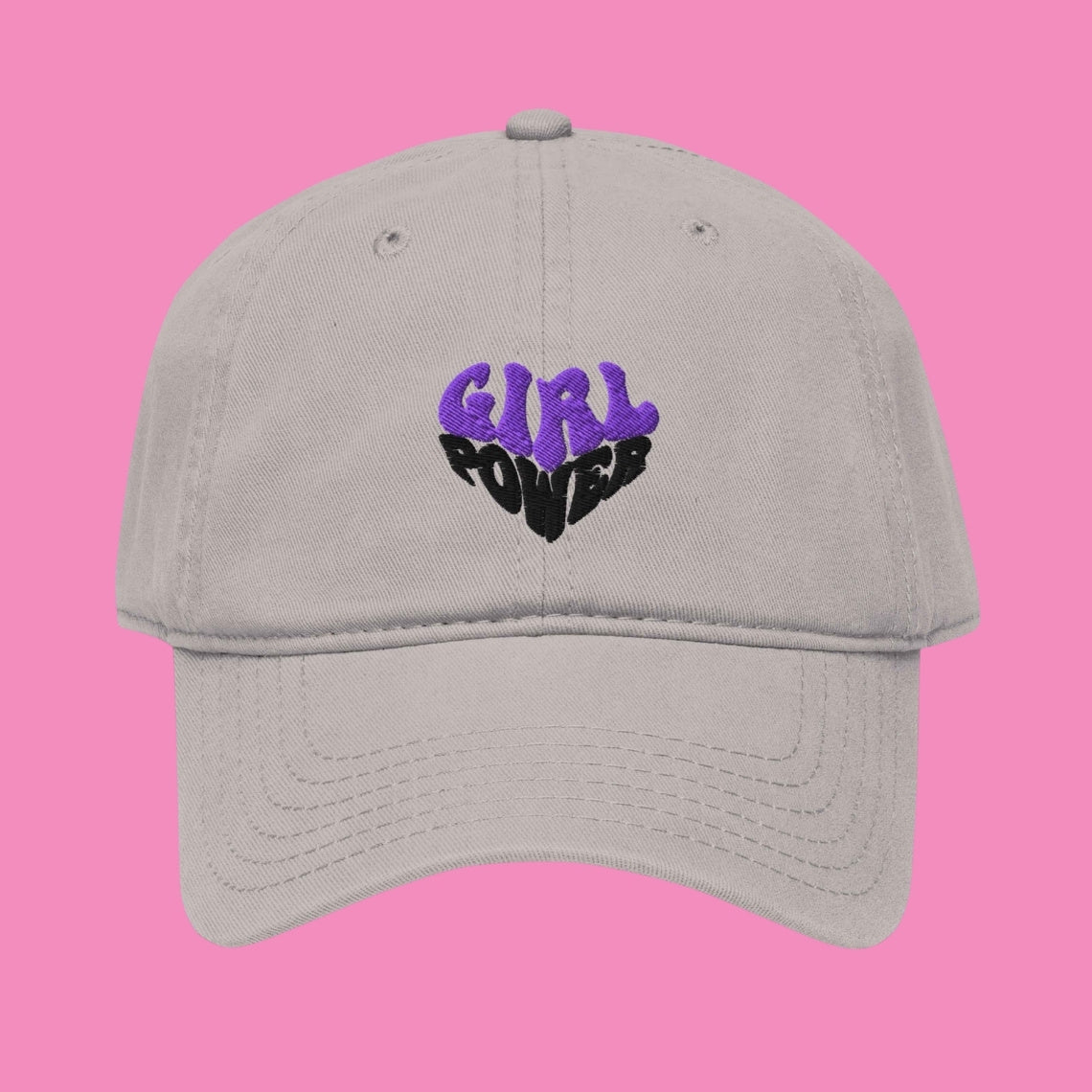 Girl Power Cap – vorgewaschene Baseballkappe bestickt, Vorderansicht, Bling Bling Feministas