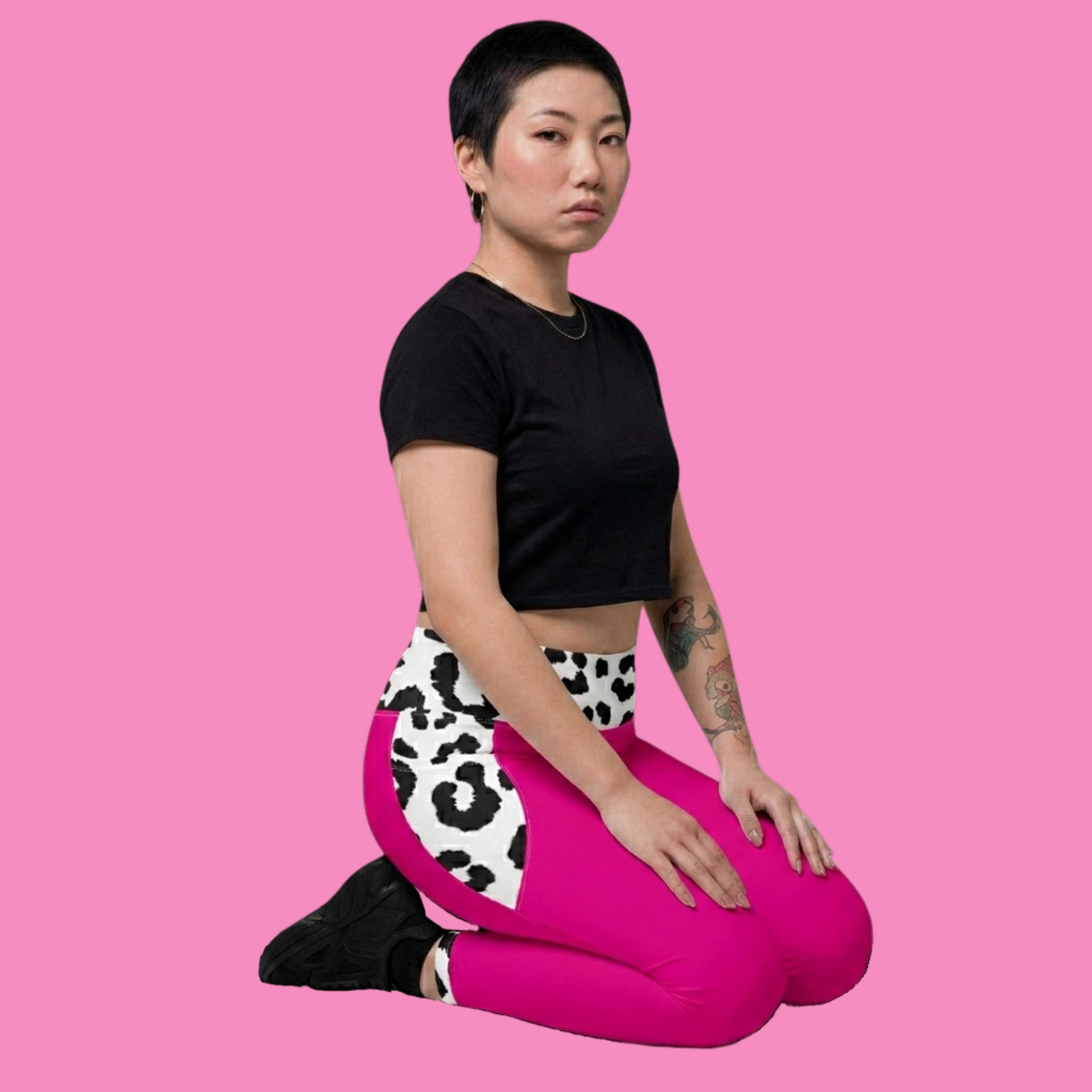 Leo Print Leggings mit Taschen – hoch tailliert, recyceltes Material, Bling Bling Feministas