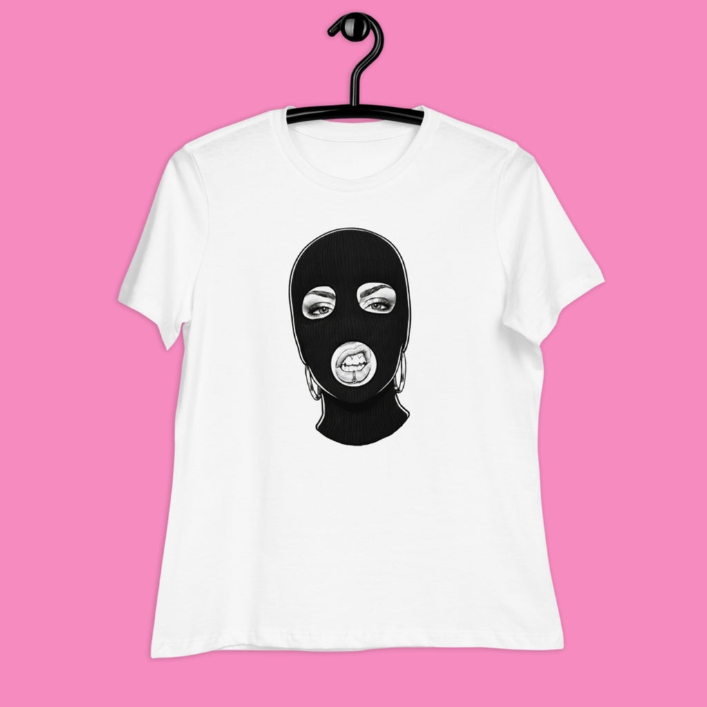 Lockeres weißes Damen-T-Shirt mit feministischem Hassi-Print – Bling Bling Feministas