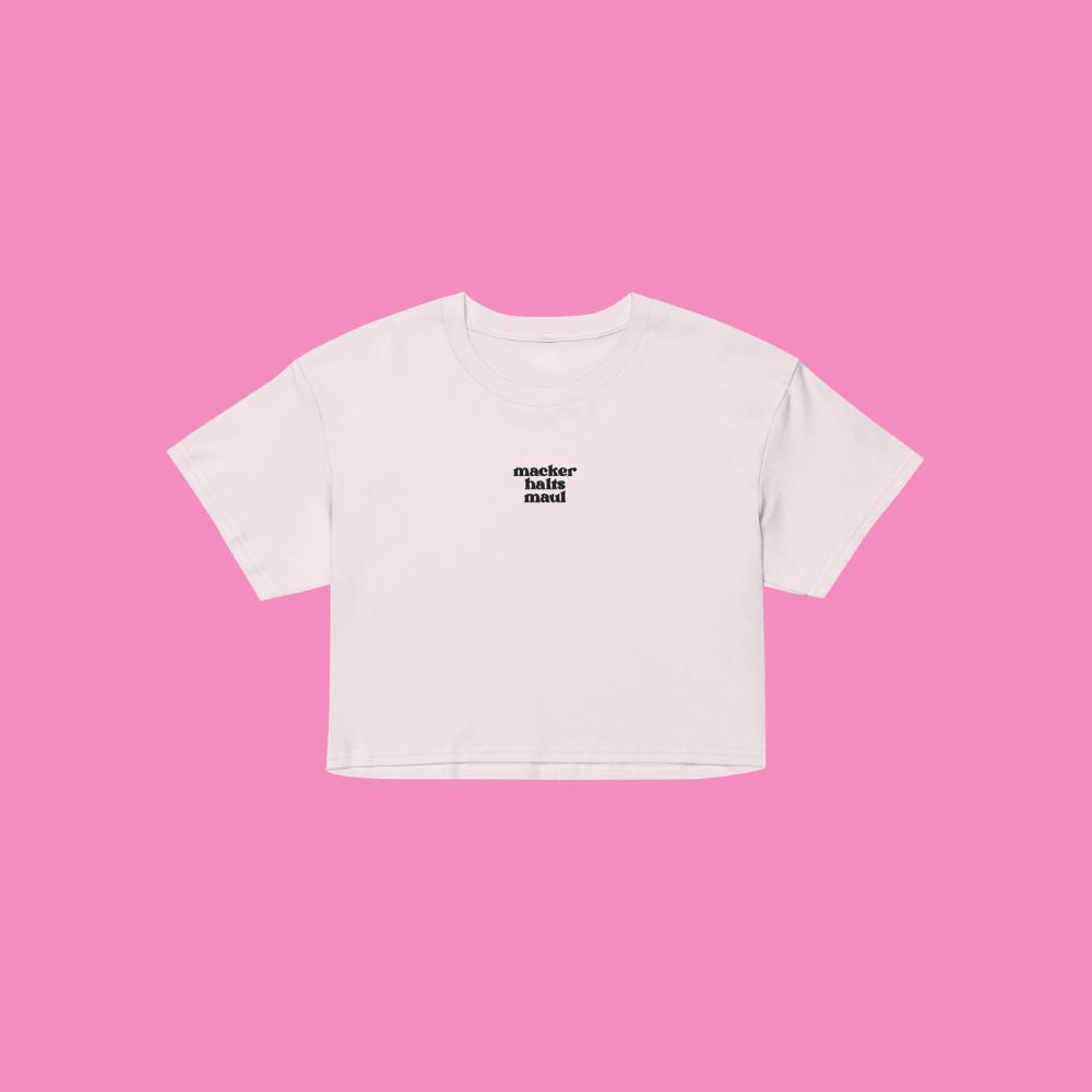 macker halts maul - feministisches Baumwoll Crop Top in 9 Farben von Bling Bling Feministas