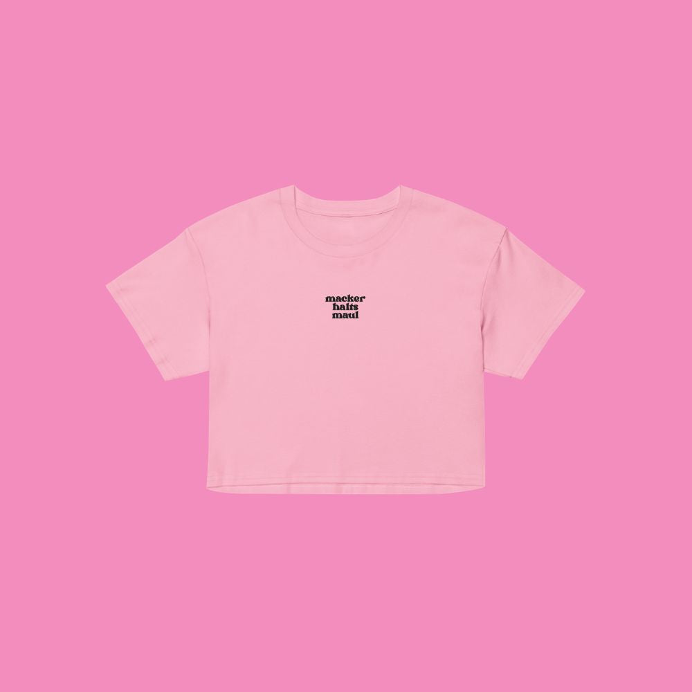 macker halts maul - feministisches Baumwoll Crop Top in 9 Farben von Bling Bling Feministas