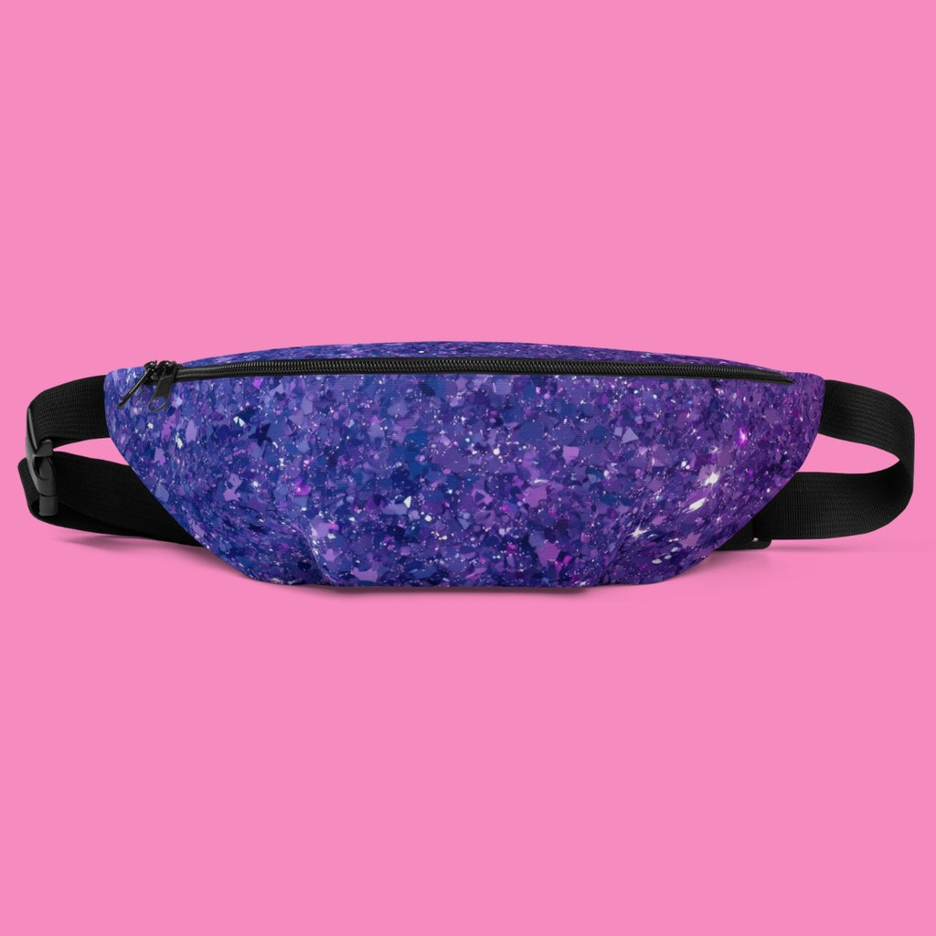 Gürteltasche in Lila mit Glitzer-Diamant-Print – feministische Festival-Bauchtasche aus Polyester – Bling Bling Feministas