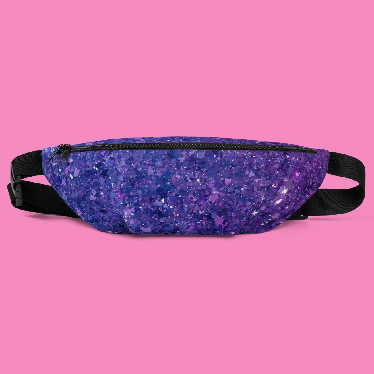 Gürteltasche in Lila mit Glitzer-Diamant-Print – feministische Festival-Bauchtasche aus Polyester – Bling Bling Feministas