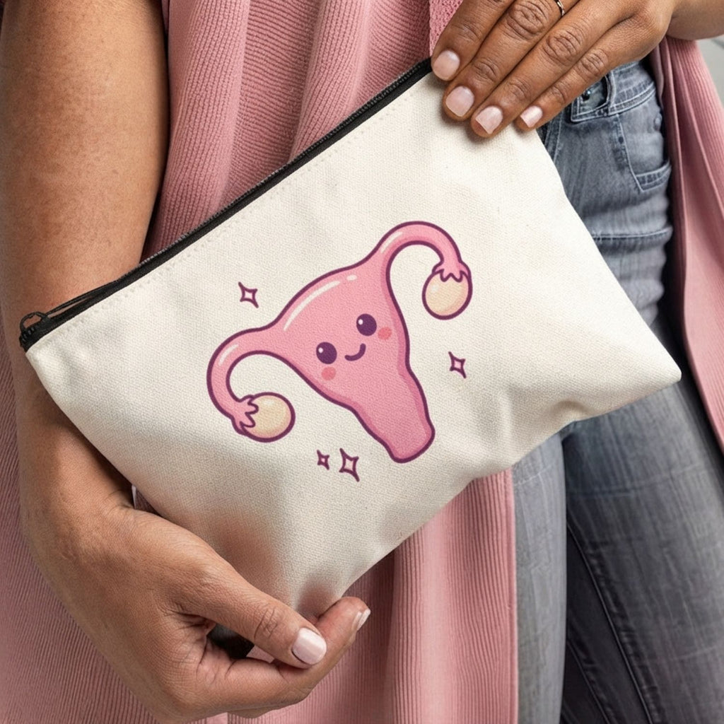 Gebärmutter Cuterus Täschchen aus Polyester - weiß mit rosa / Bling Bling Feministas