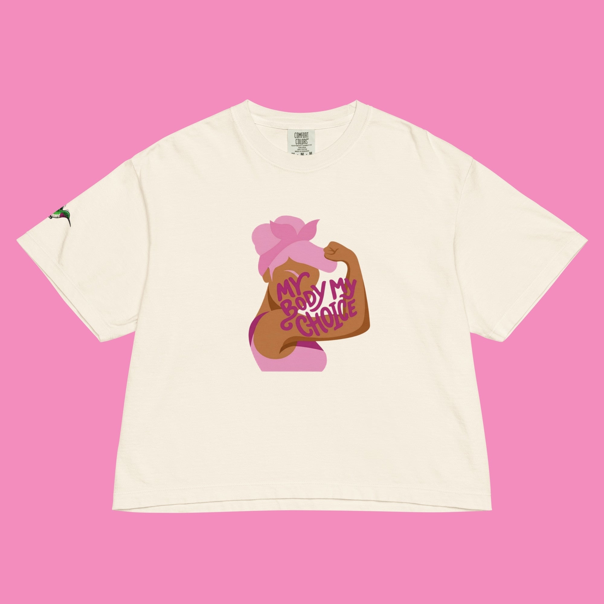 My Body My Choice – Feministisches Boxy T-Shirt in Elfenbein, Vorderansicht