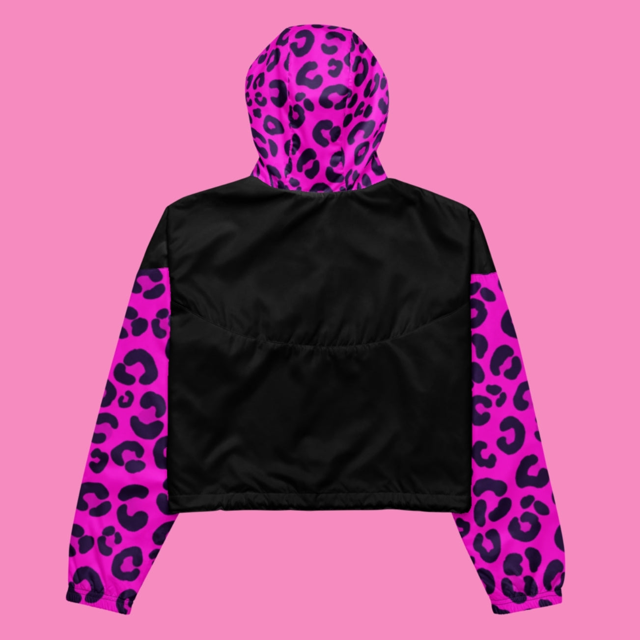 Neon Pink Leo Windbreaker – bauchfreie Crop-Jacke aus Polyester mit Leo-Aufdruck – Bling Bling Feministas