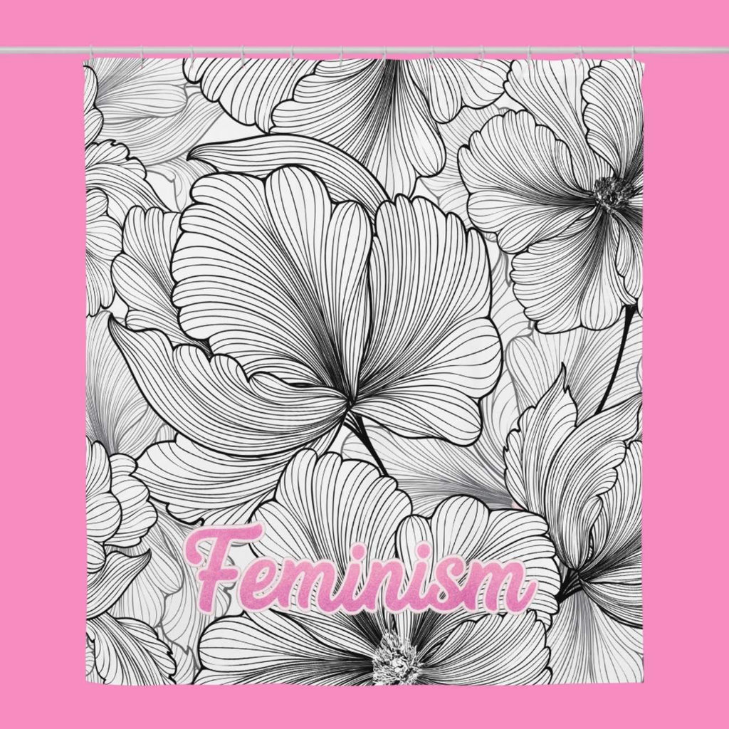 Feministischer Duschvorhang 'Feminism' aus Polyester – wasserabweisend, 180×188 cm, 12 Ösen. Originelles Statement-Geschenk von Bling Bling Feministas