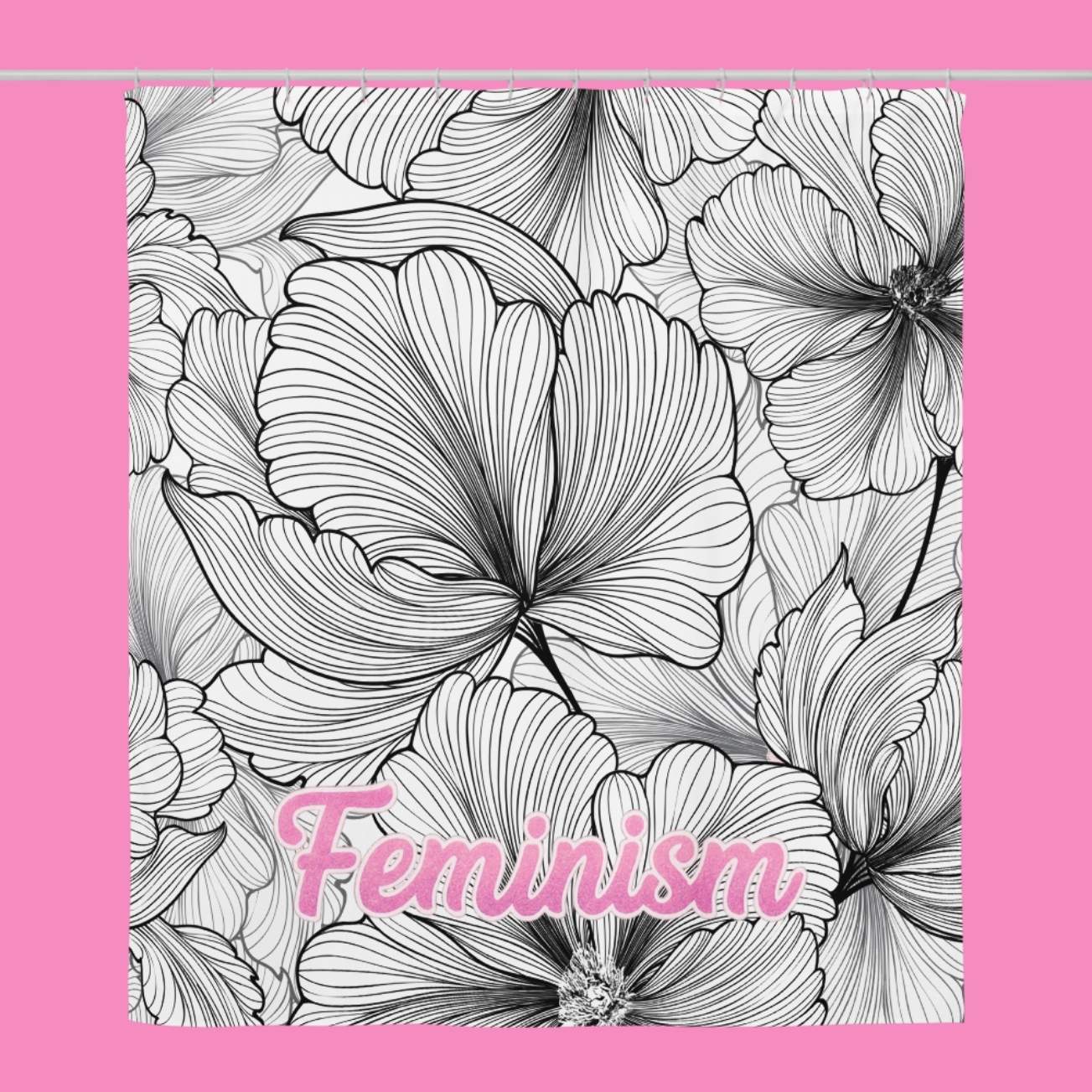 Feministischer Duschvorhang 'Feminism' aus Polyester – wasserabweisend, 180×188 cm, 12 Ösen. Originelles Statement-Geschenk von Bling Bling Feministas