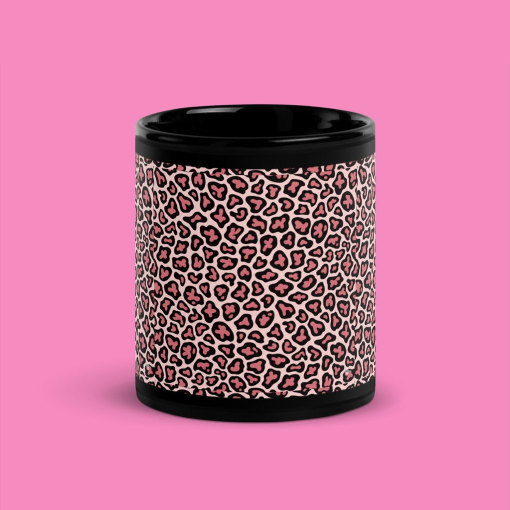 Leo Print Tasse Schwarz 15 oz – feministische Keramiktasse mit glänzender Glasur – Bling Bling Feministas