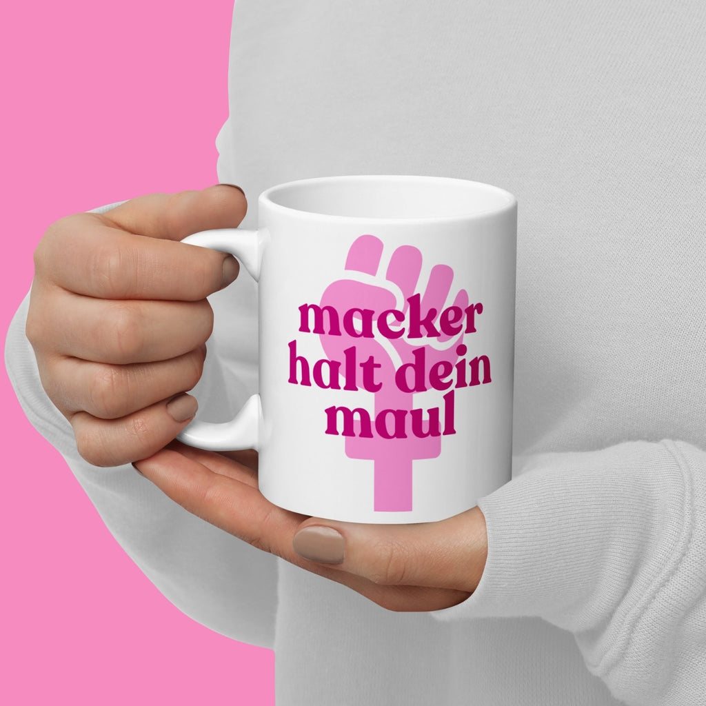 Macker halts Maul Tasse in Rosa – feministische Keramiktasse 11 oz mit Statement-Aufdruck – Bling Bling Feministas