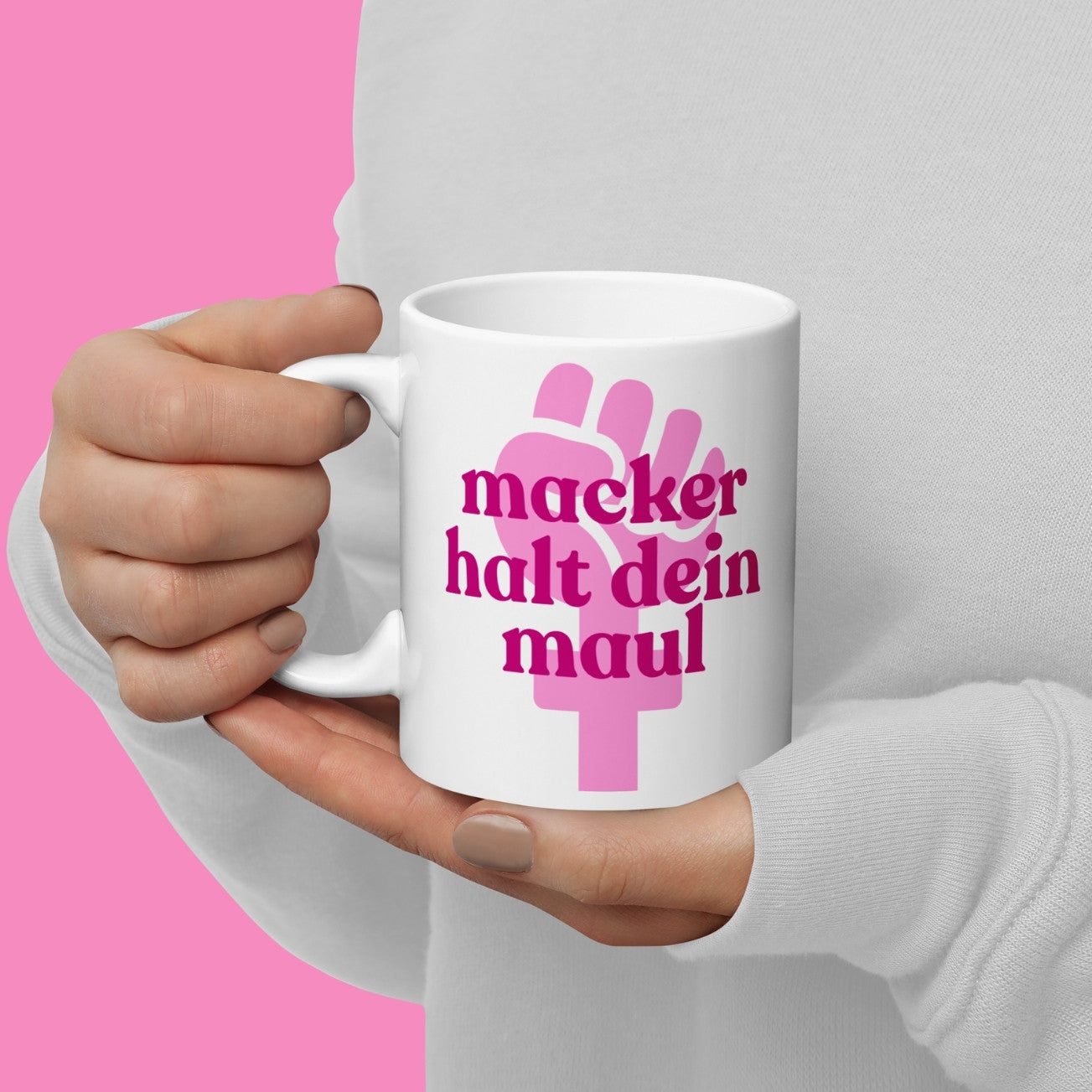 Macker halts Maul Tasse in Rosa – feministische Keramiktasse 11 oz mit Statement-Aufdruck – Bling Bling Feministas