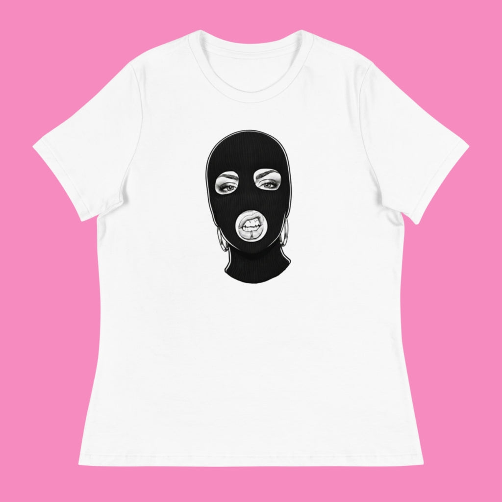 Lockeres weißes Damen-T-Shirt mit feministischem Hassi-Print – Bling Bling Feministas
