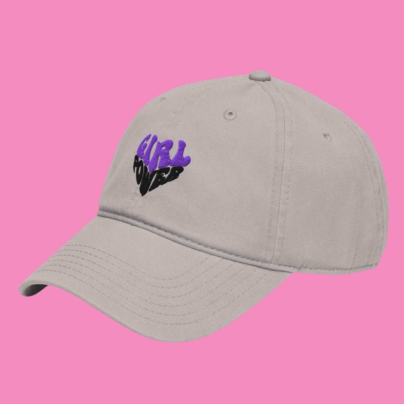 Girl Power Cap – vorgewaschene Baseballkappe bestickt, Vorderansicht, Bling Bling Feministas