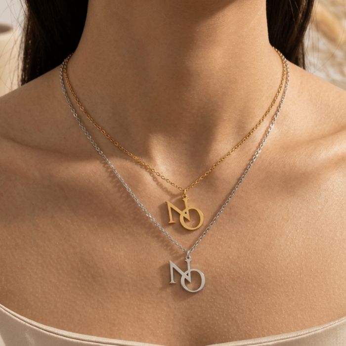  NO NO NO Kette in Silber und Gold– feministische Edelstahlhalskette 40cm