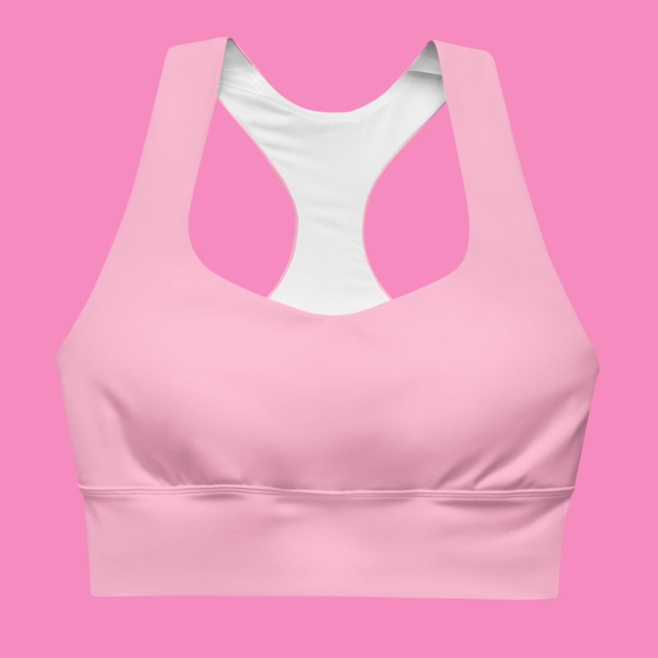 Pssy Pwr Longline Sport-BH in Rosa – feministischer Recycling-Sportbra mit Aufdruck – Bling Bling Feministas