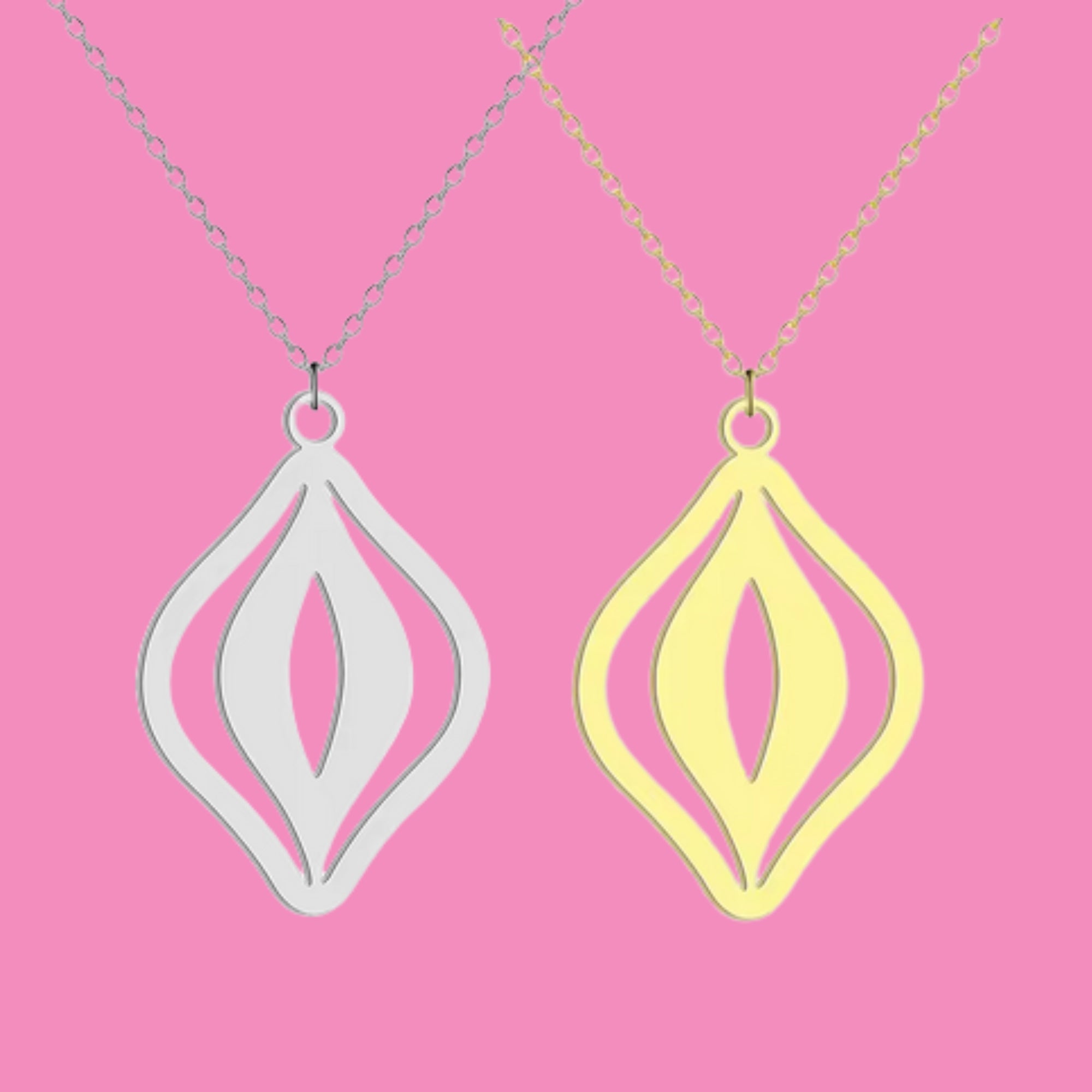 Feministische Vulva Kette in Silber und Gold
