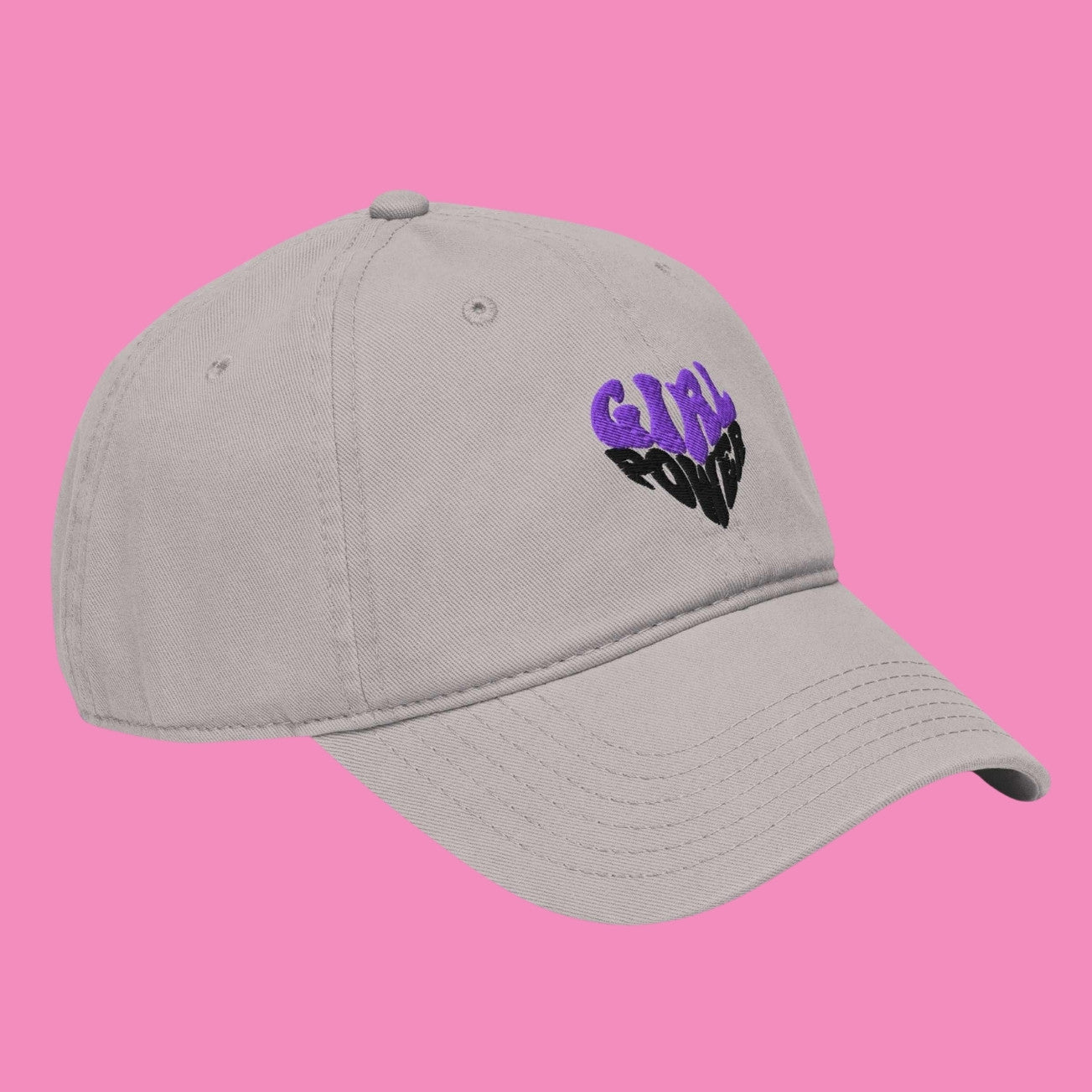 Girl Power Cap – vorgewaschene Baseballkappe bestickt, Vorderansicht, Bling Bling Feministas