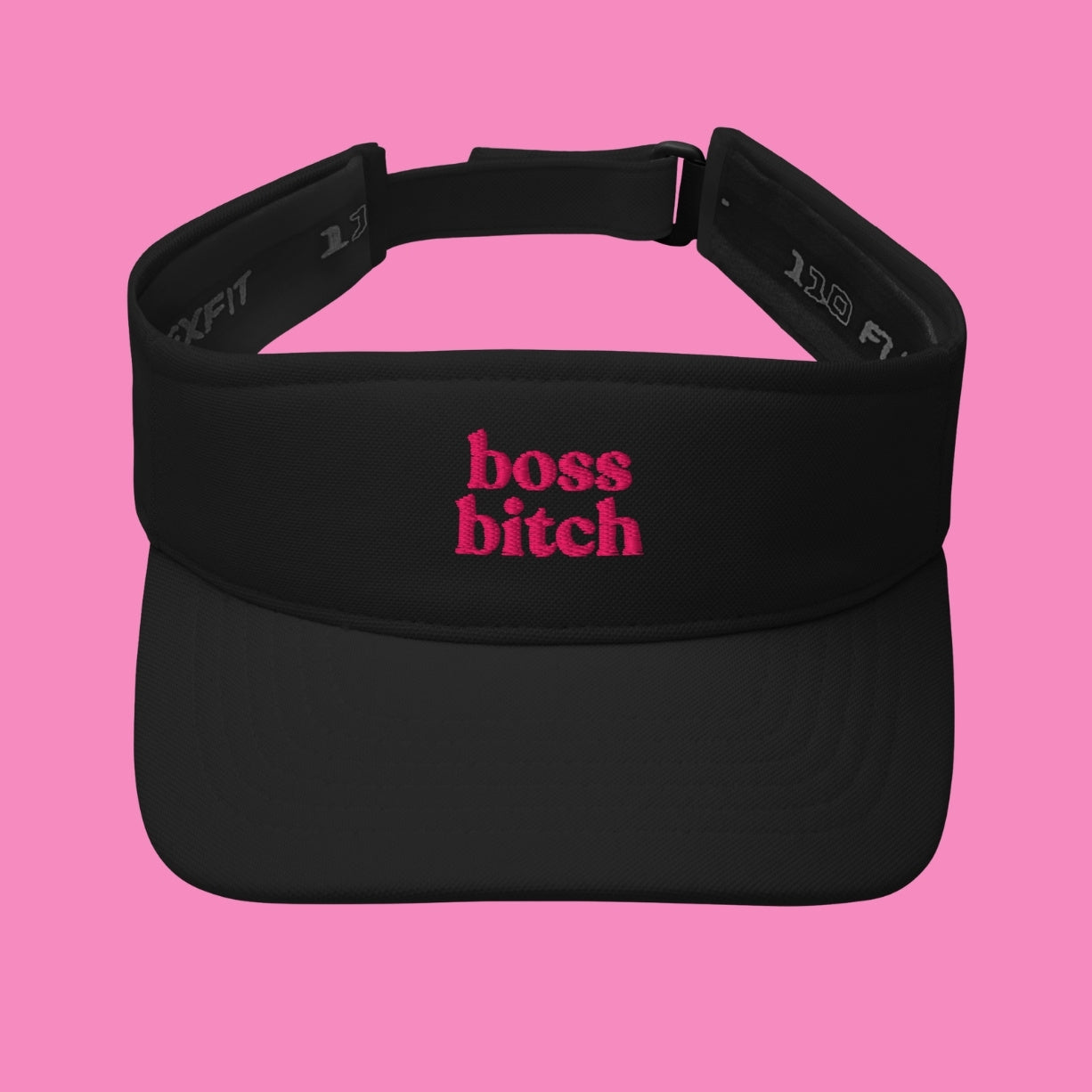 Boss Bitch Visor Cap schwarz mit pinker Stickerei – verstellbarer Klettverschluss – Bling Bling Feministas