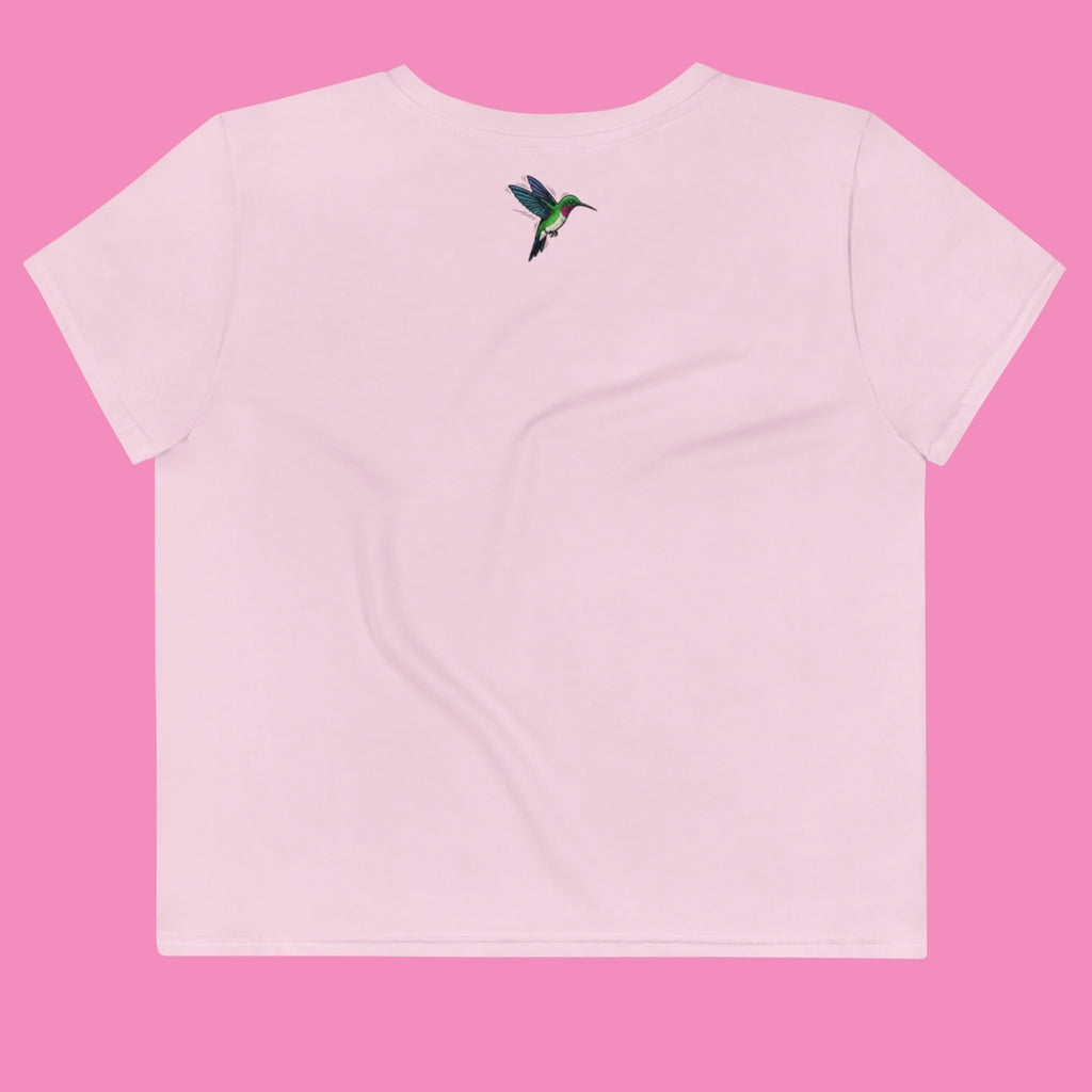 Feminist Crop-Top mit intersektionalem Allover-Print – weißes Crop-T-Shirt von Bling Bling Feministas, Größen XS–3XL
