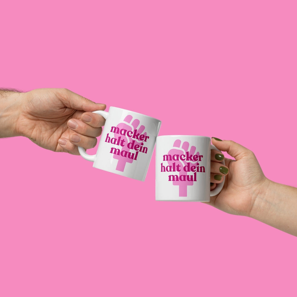 Macker halts Maul Tasse in Rosa – feministische Keramiktasse 11 oz mit Statement-Aufdruck – Bling Bling Feministas