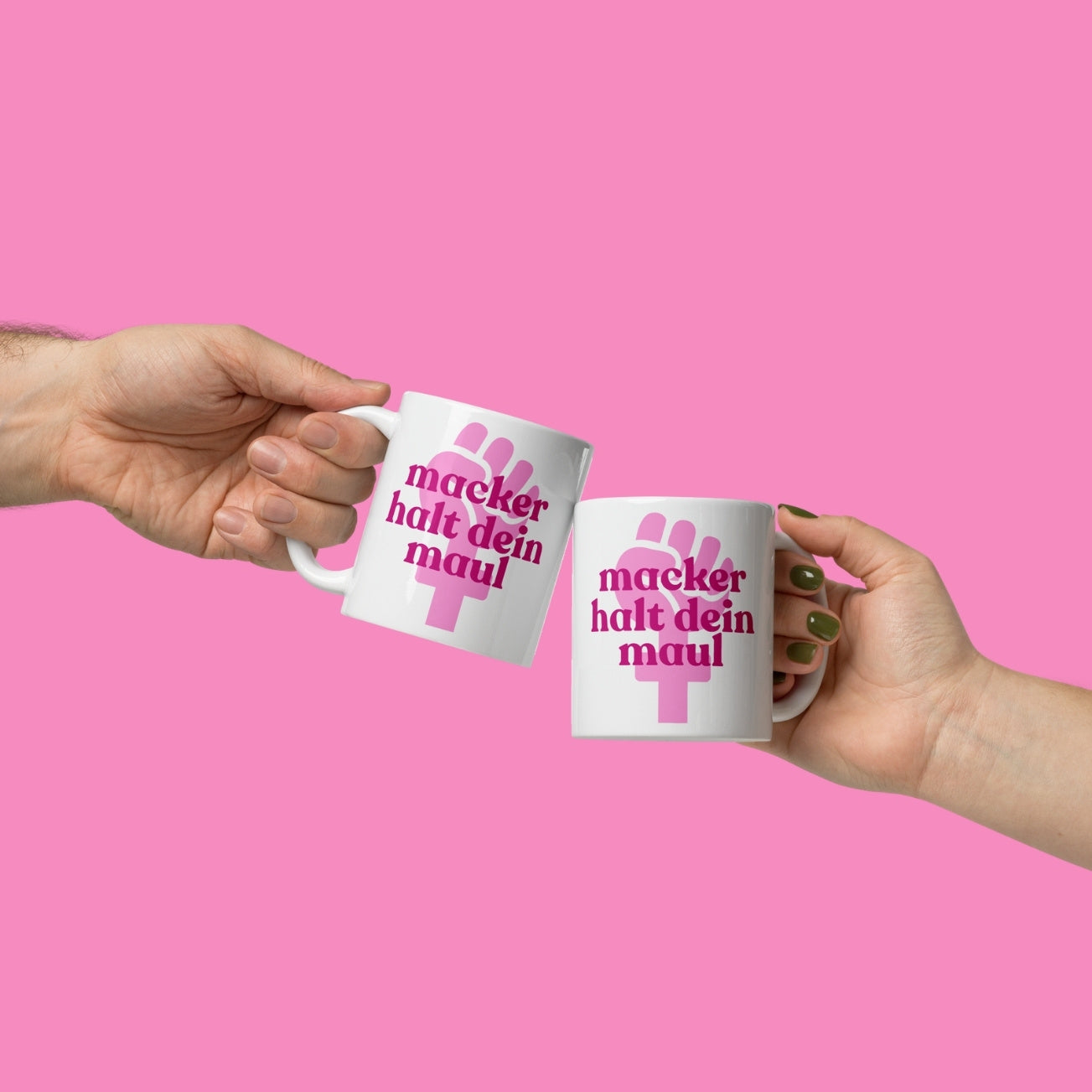 Macker halts Maul Tasse in Rosa – feministische Keramiktasse 11 oz mit Statement-Aufdruck – Bling Bling Feministas