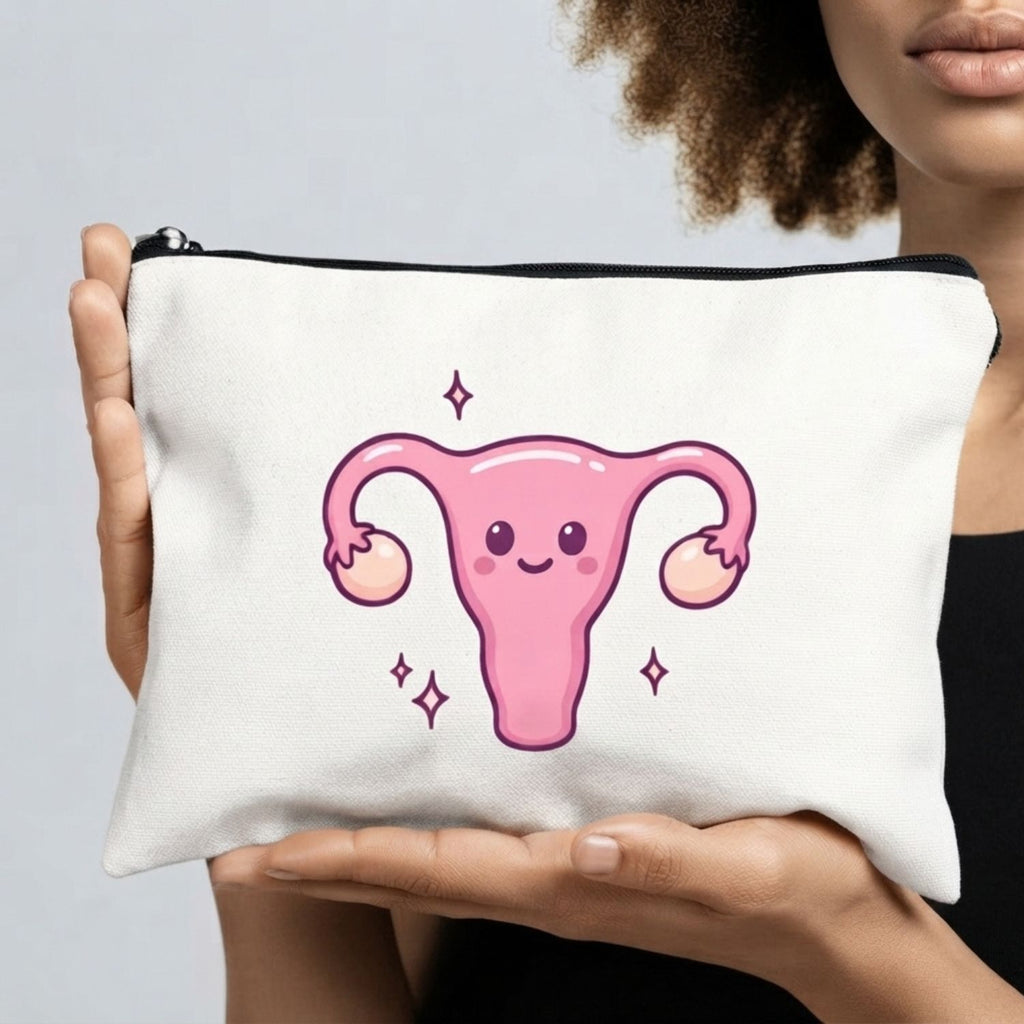 Gebärmutter Cuterus Täschchen aus Polyester - weiß mit rosa / Bling Bling Feministas