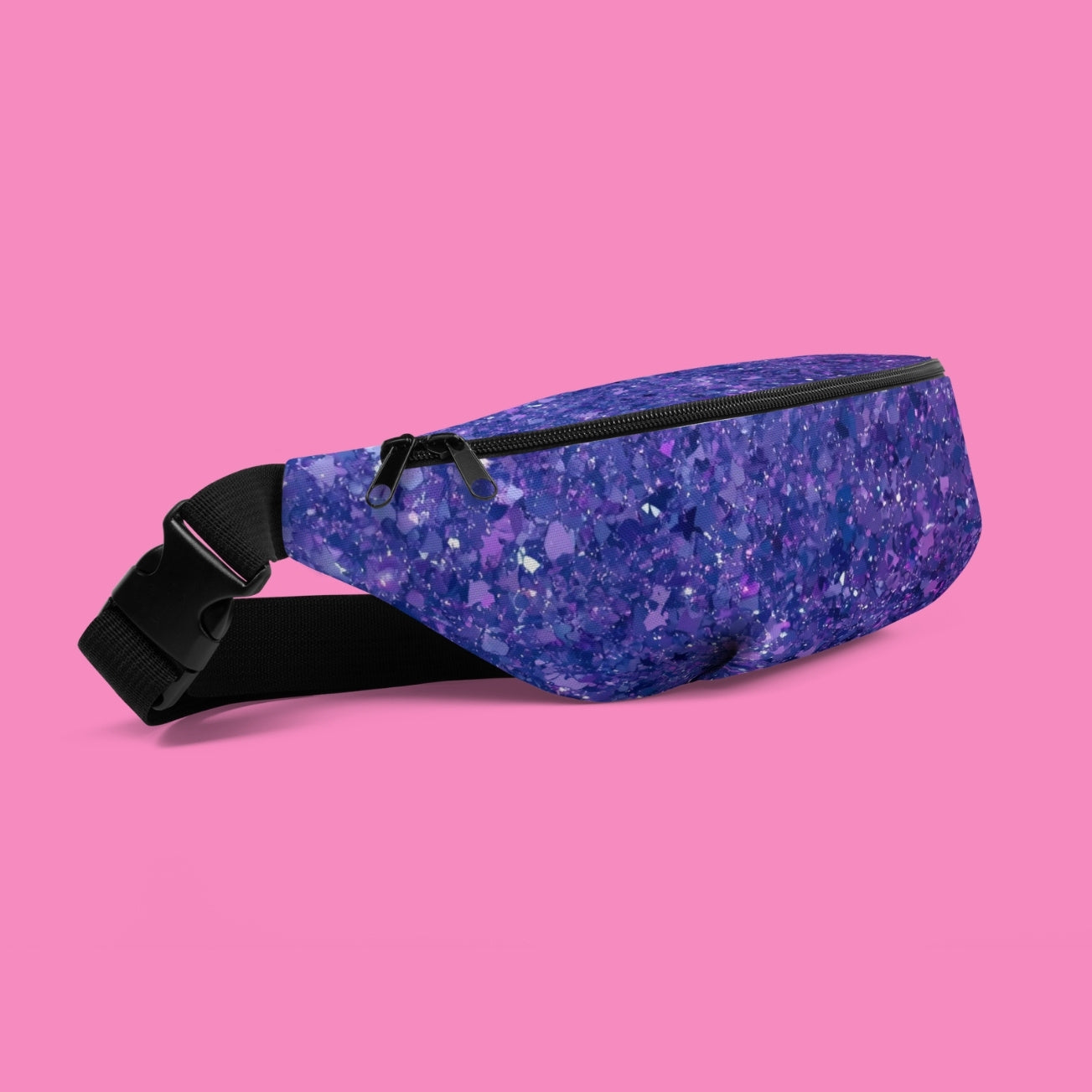 Gürteltasche in Lila mit Glitzer-Diamant-Print – feministische Festival-Bauchtasche aus Polyester – Bling Bling Feministas