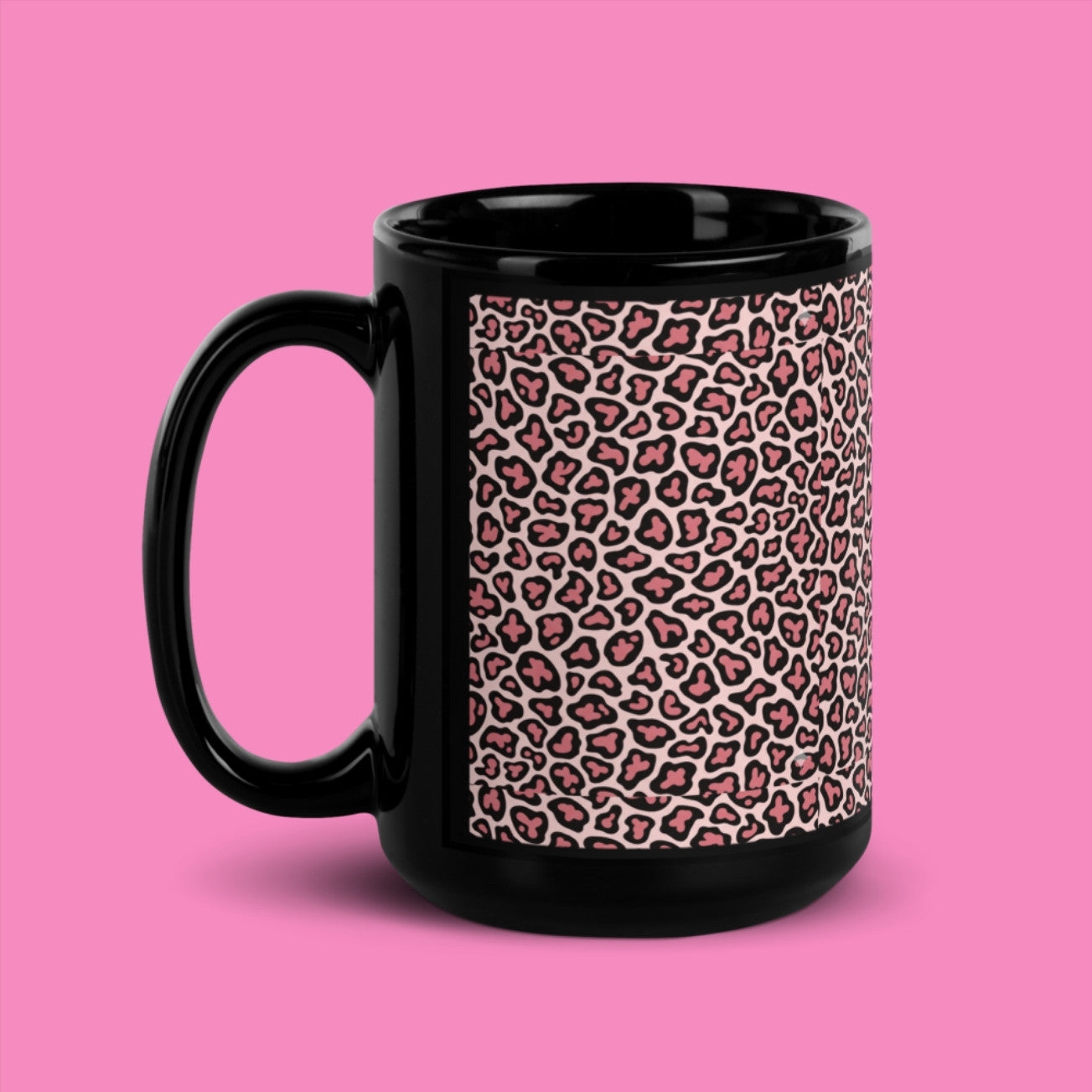 Leo Print Tasse Schwarz 15 oz – feministische Keramiktasse mit glänzender Glasur – Bling Bling Feministas