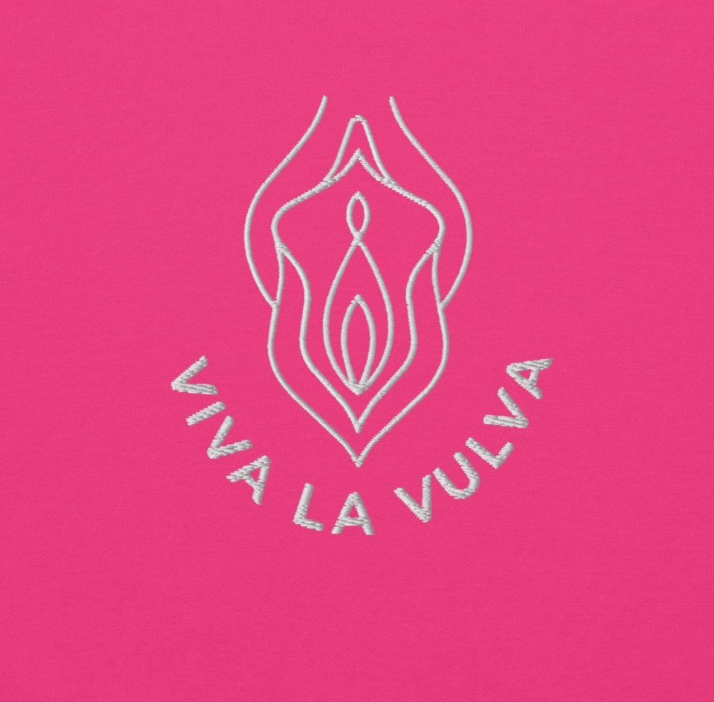 Viva la Vulva Sweatshirt in Schwarz – Vorderansicht, feministischer Pullover, Bling Bling Feministas