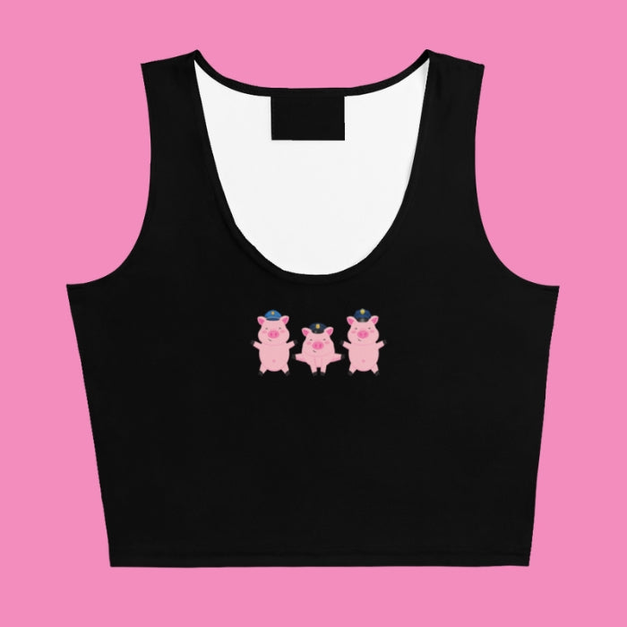 3 kleine Bullenschweinchen Crop Top in Schwarz von Bling Bling Feministas