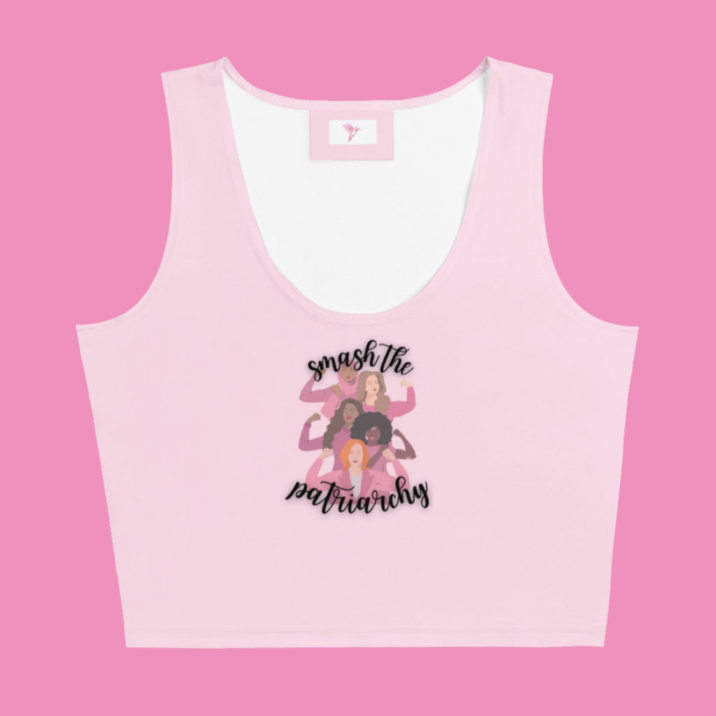 Smash the Patriarchy Crop-Top Rosa – Feministisches Allover-Print Shirt